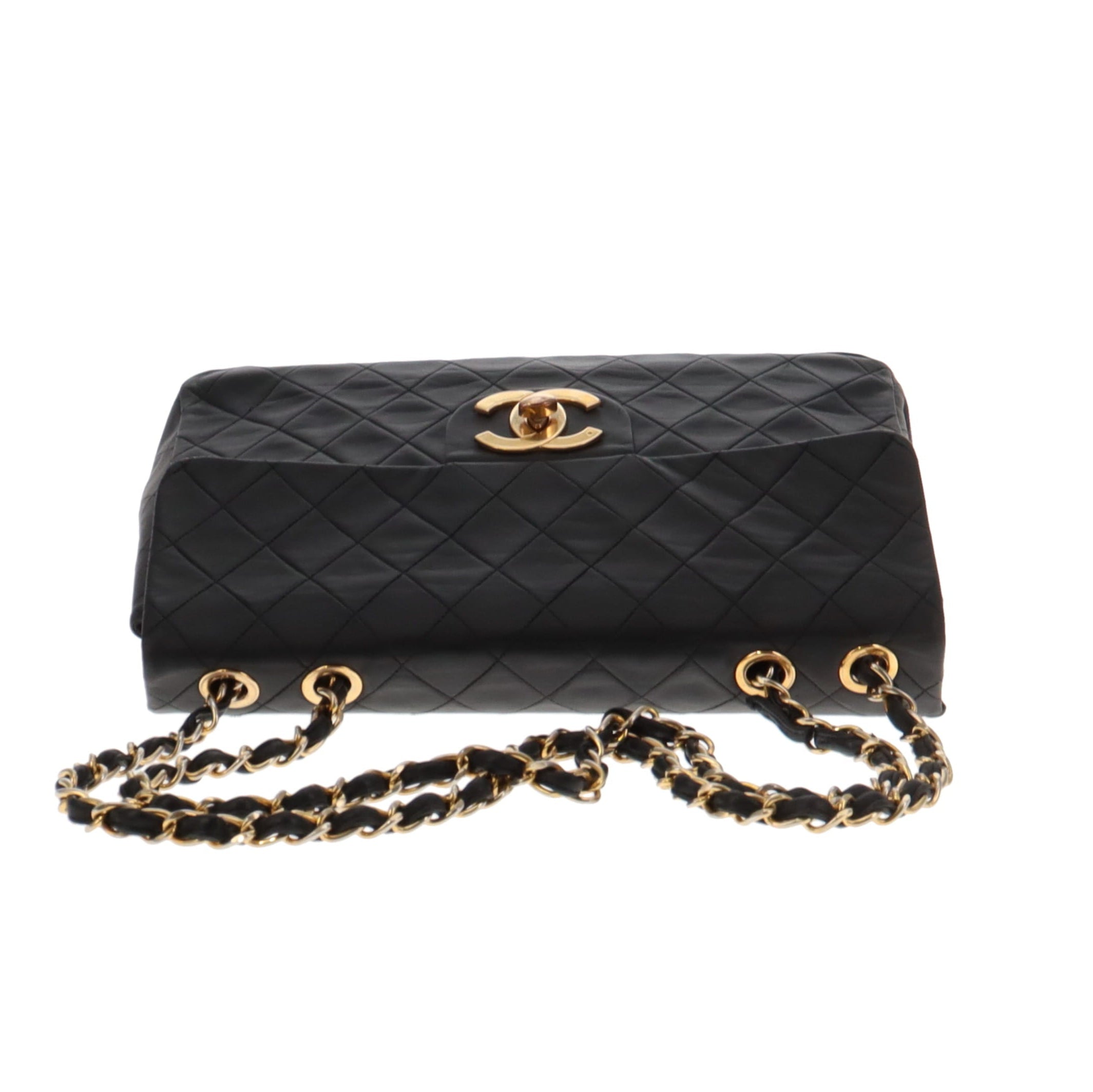 Chanel Black Lambskin Vintage Maxi Single Flap 24 Carat Gold CC