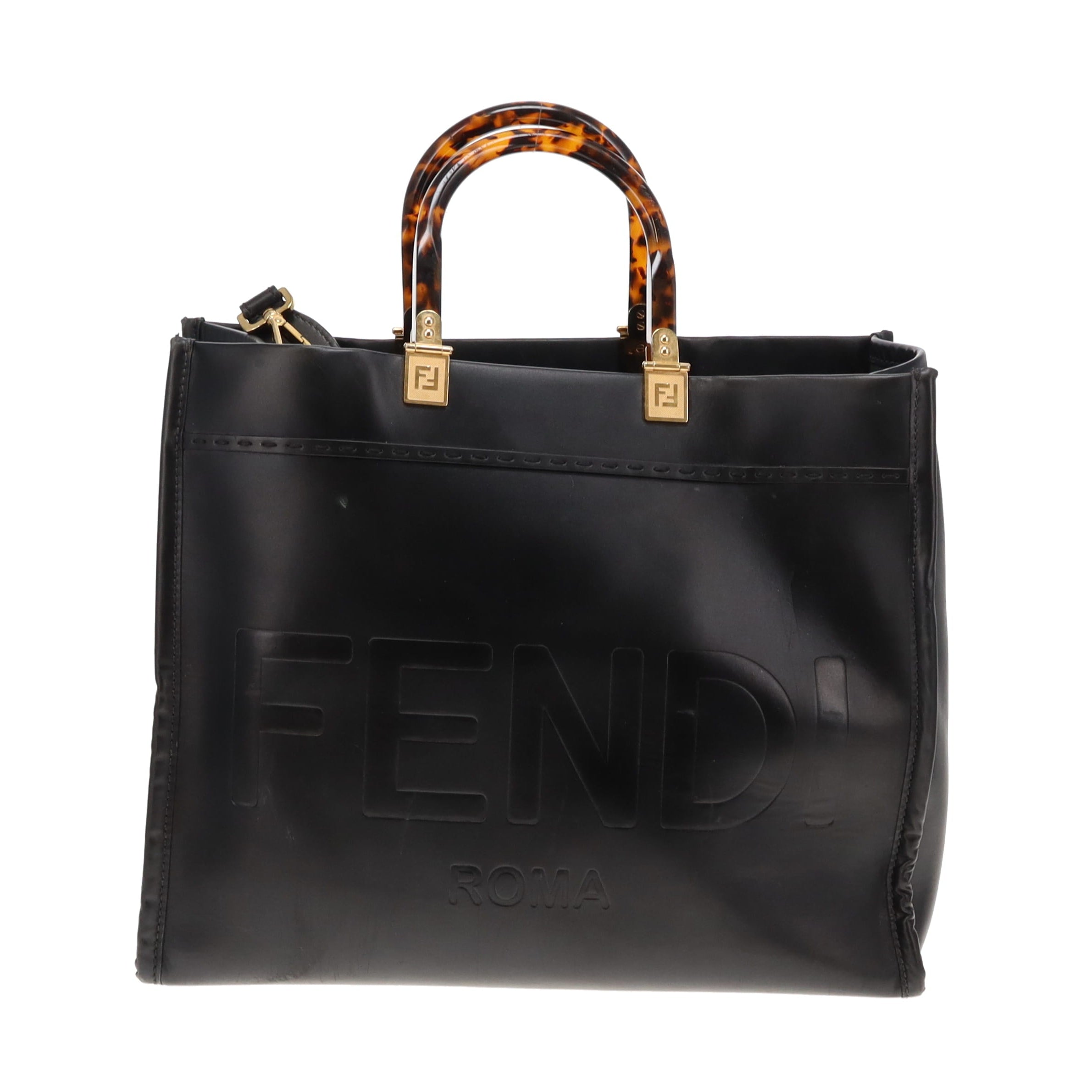 Fendi Black Calfskin Medium Sunshine Tote with Strap