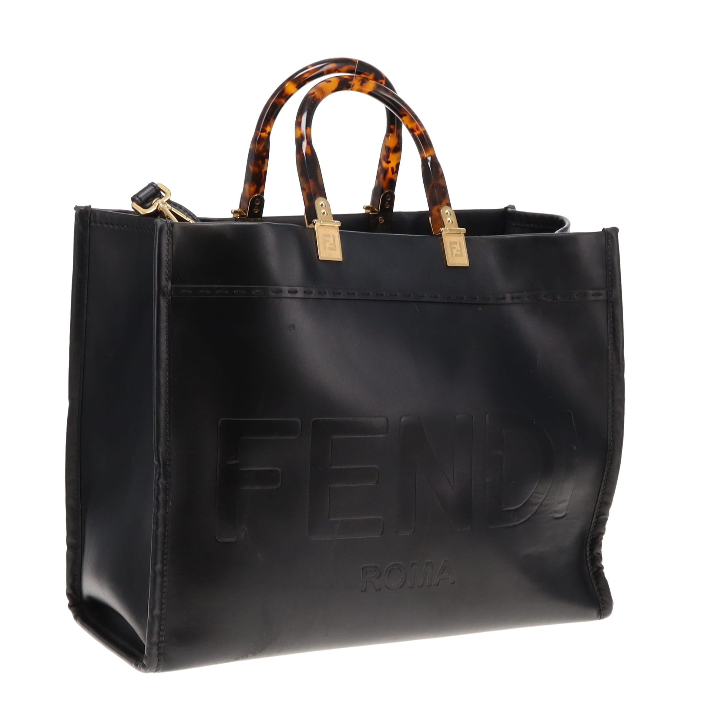 Fendi Black Calfskin Medium Sunshine Tote with Strap