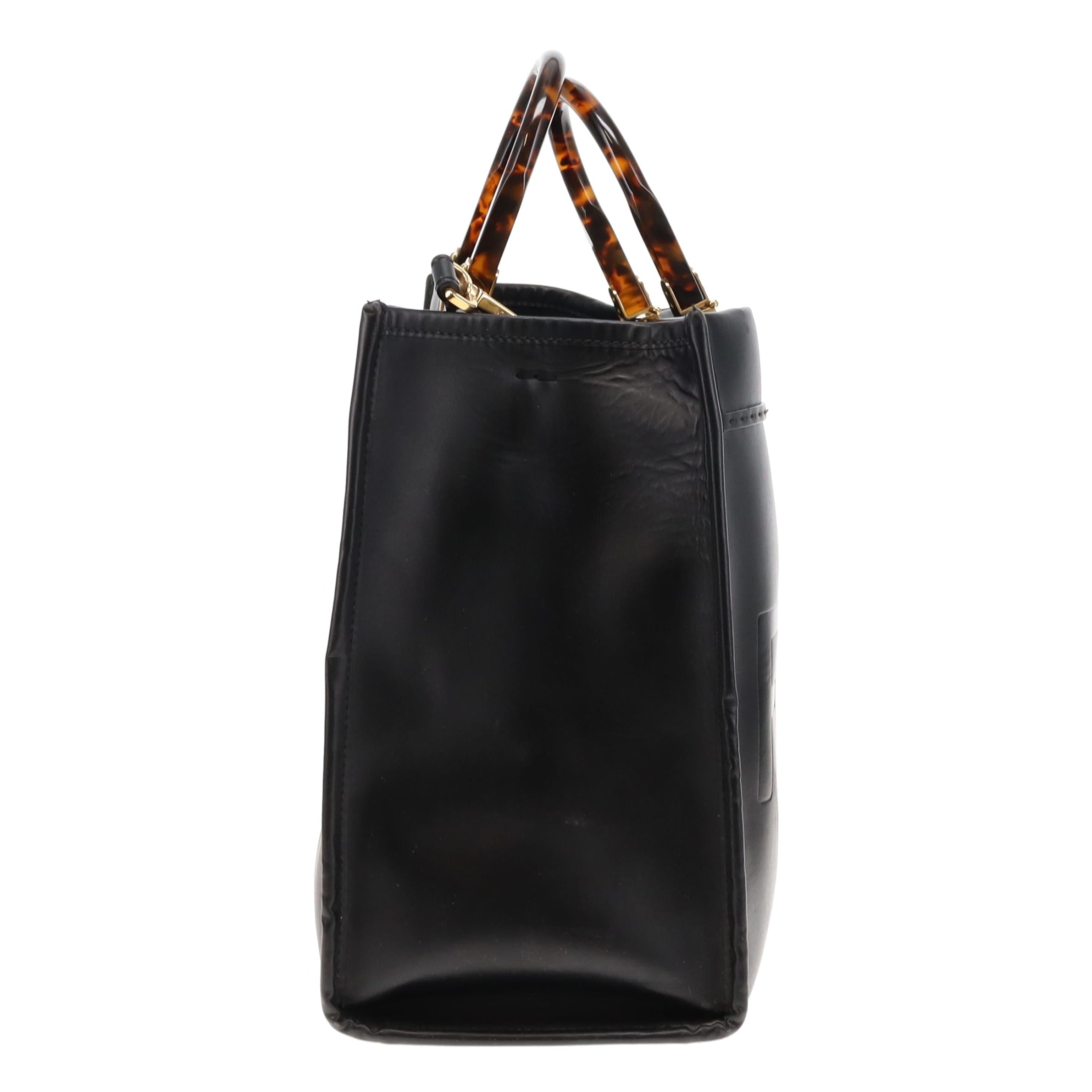 Fendi Black Calfskin Medium Sunshine Tote with Strap