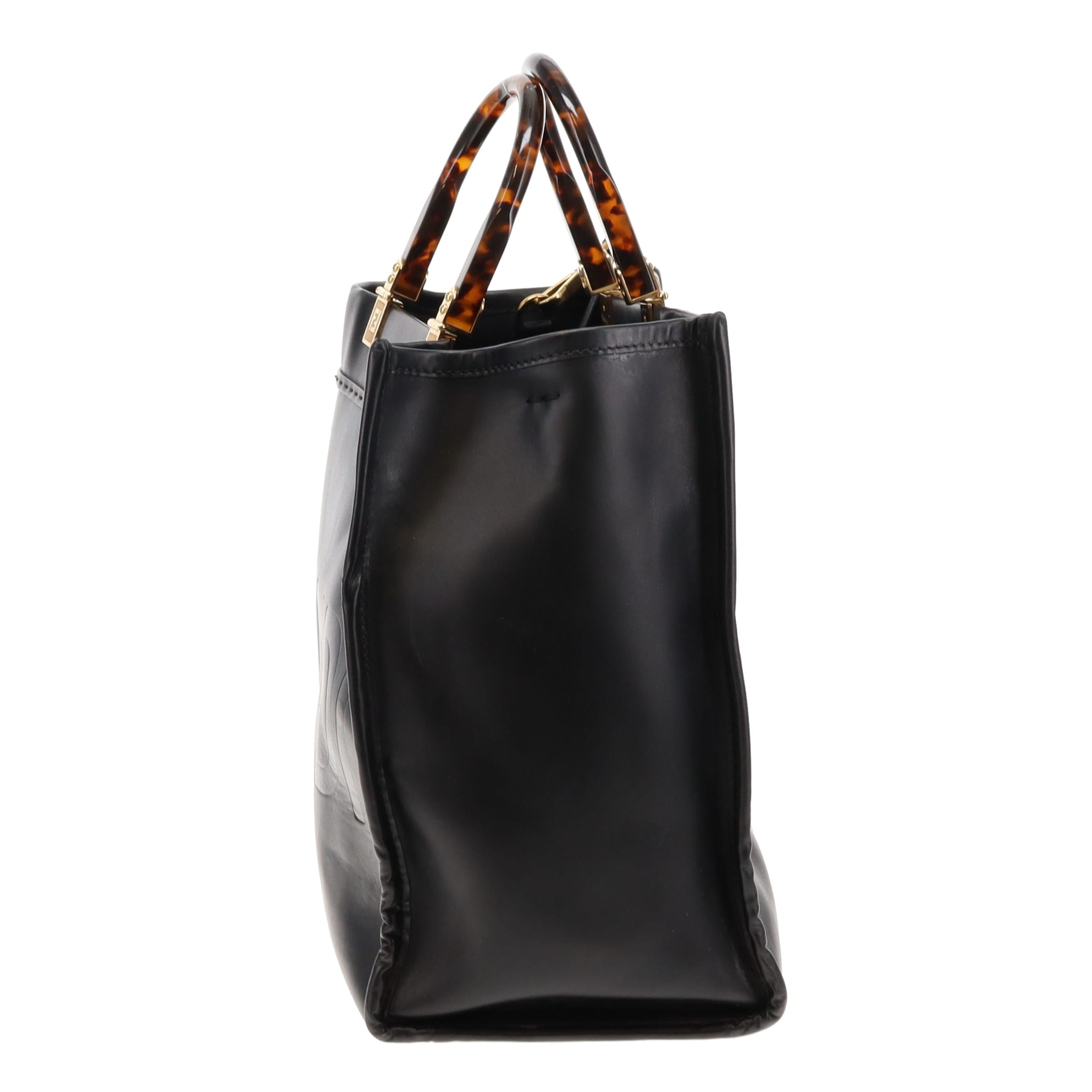 Fendi Black Calfskin Medium Sunshine Tote with Strap