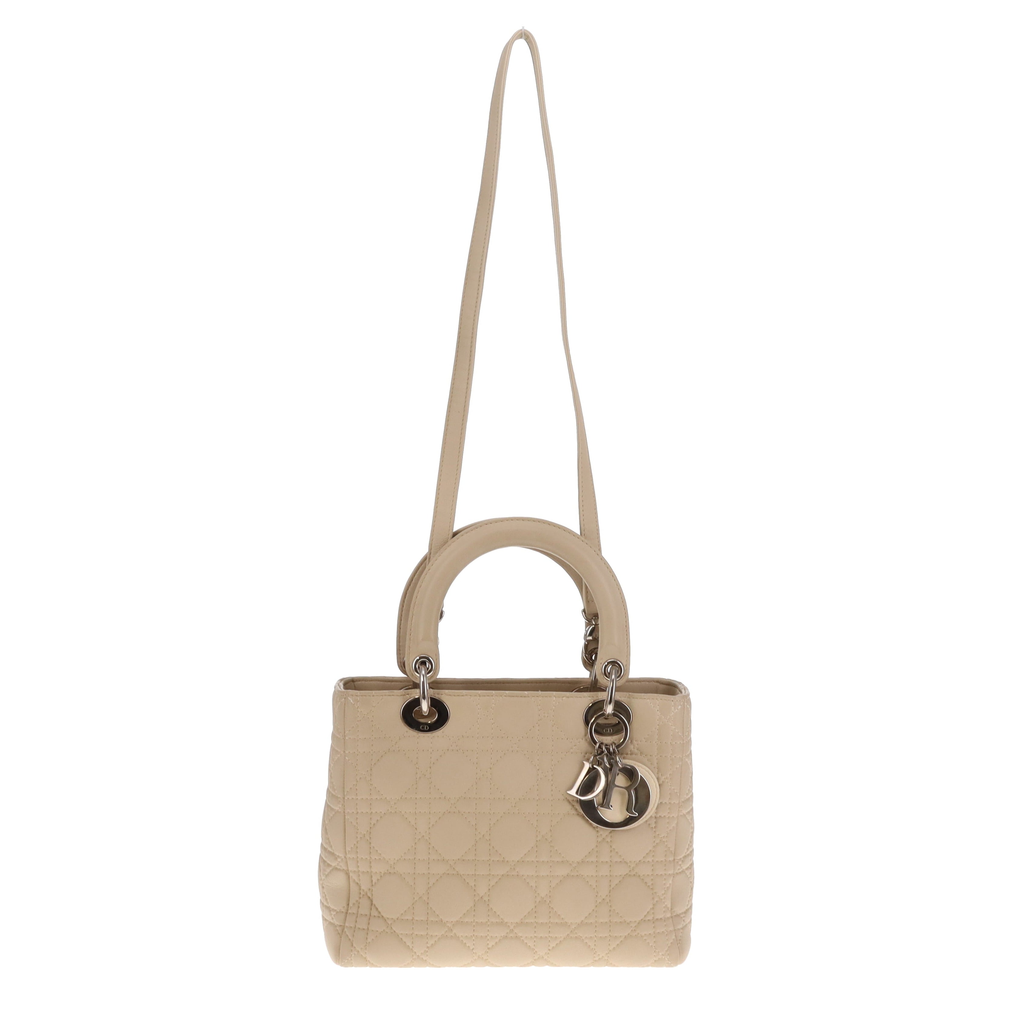 Dior Beige Cannage Calfskin Medium Lady Dior With Strap 2007