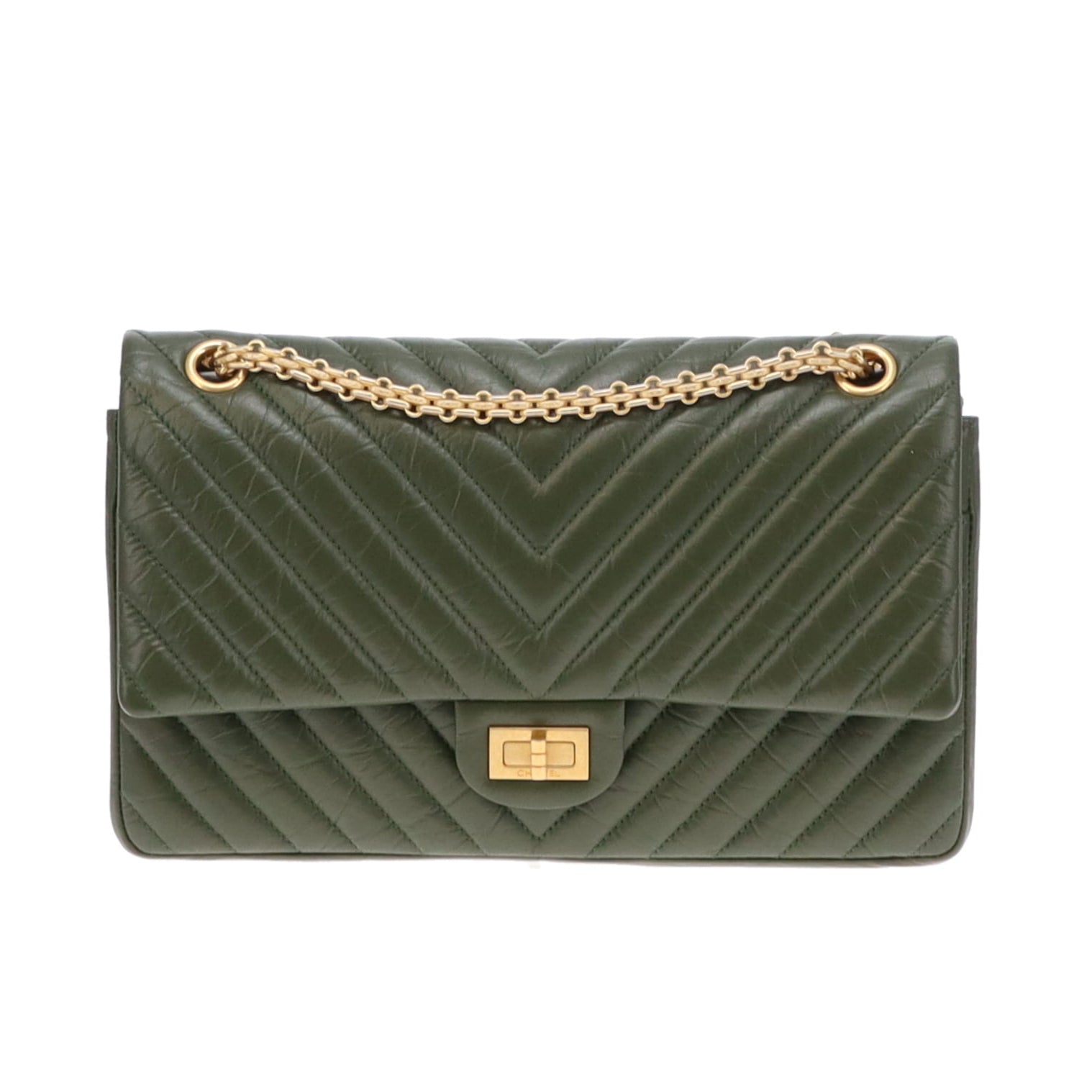 Chanel Chevron Reissue 2.55 Green With Gold Hardware 226