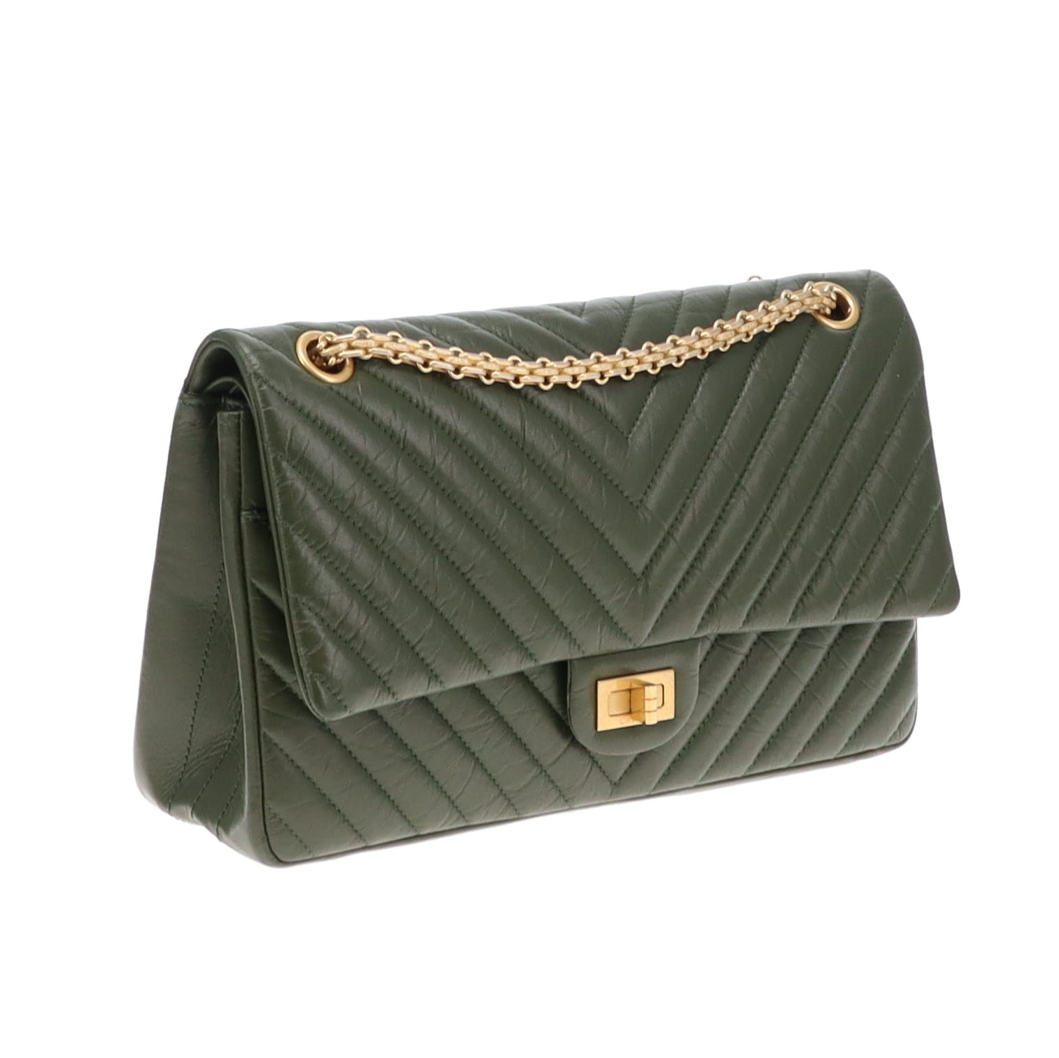 Chanel Chevron Reissue 2.55 Green With Gold Hardware 226
