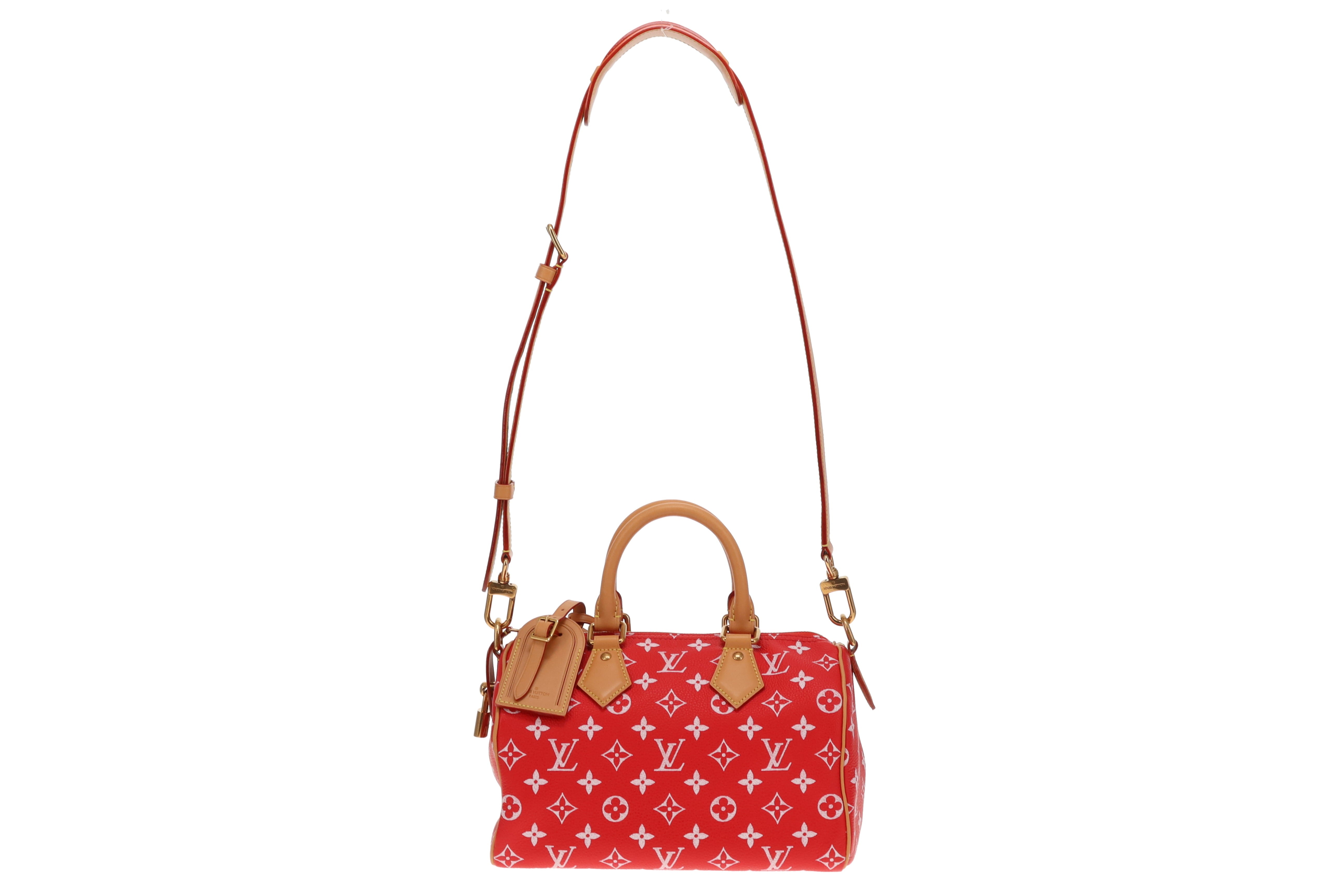 Louis Vuitton Rare Red Leather Pharrell Williams P9 Speedy 25 Shoulder Bag (NFID)