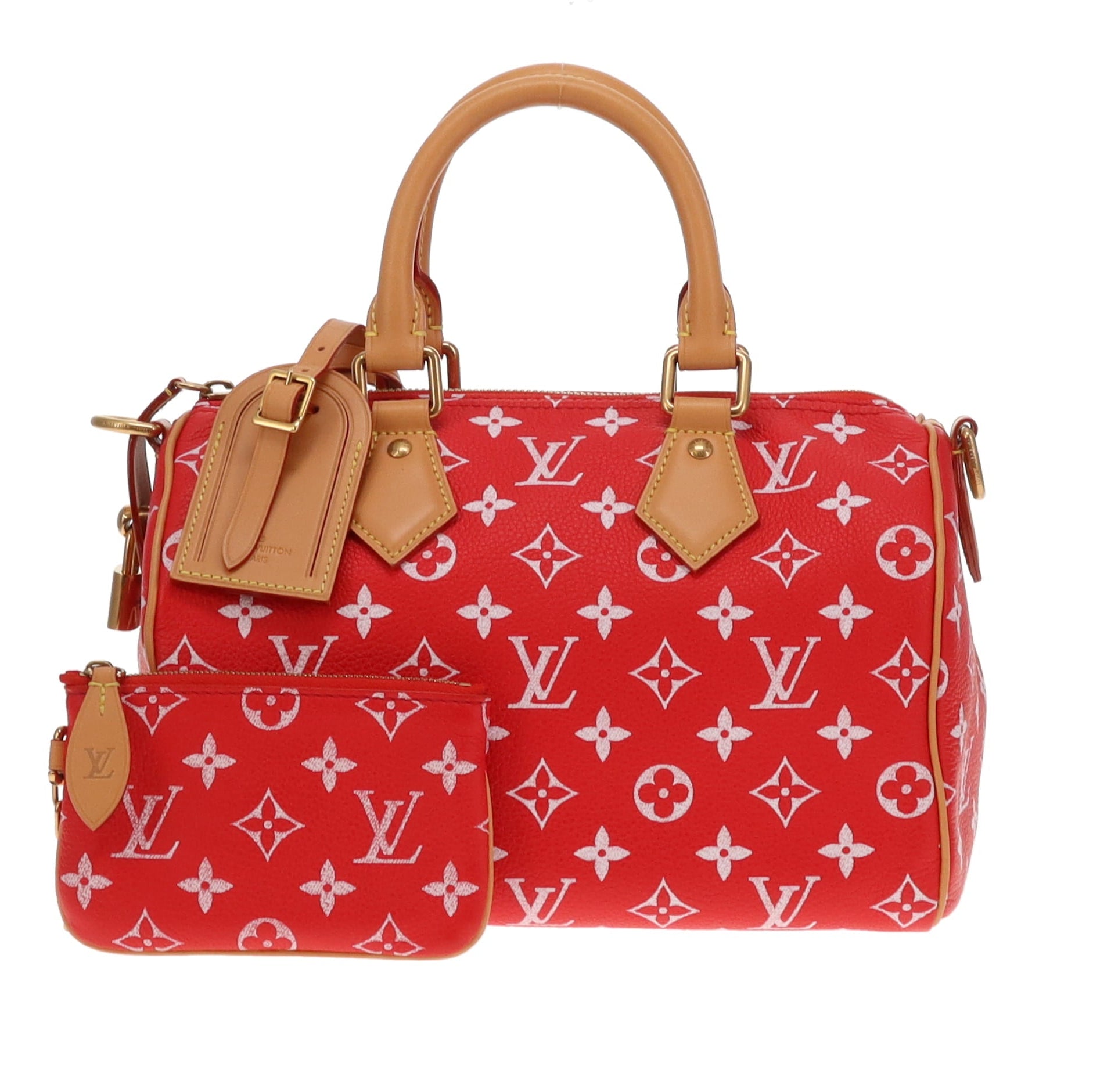 Louis Vuitton Rare Red Leather Pharrell Williams P9 Speedy 25 Shoulder Bag (NFID)