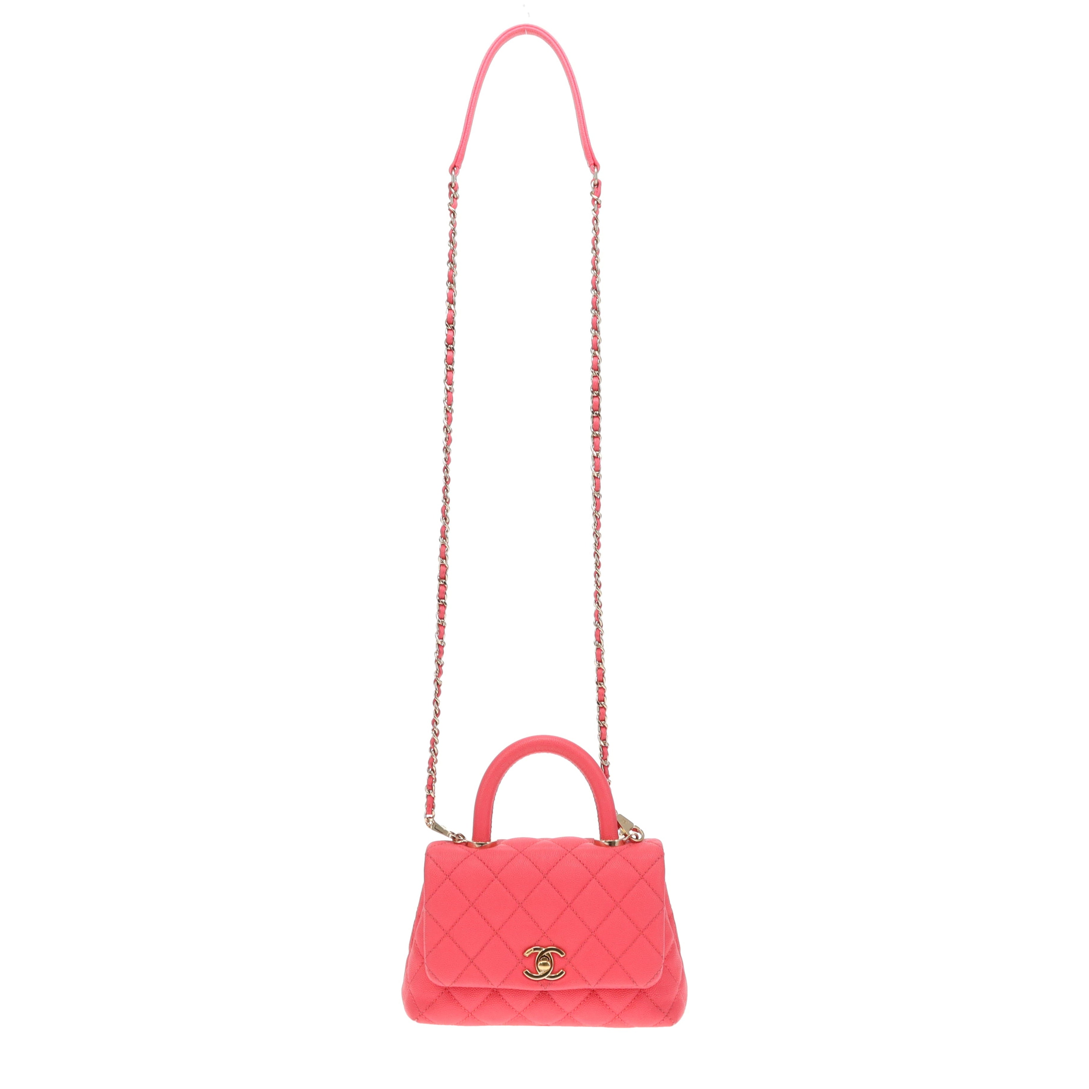 Chanel Hot Pink Caviar Mini Coco Handle 2020