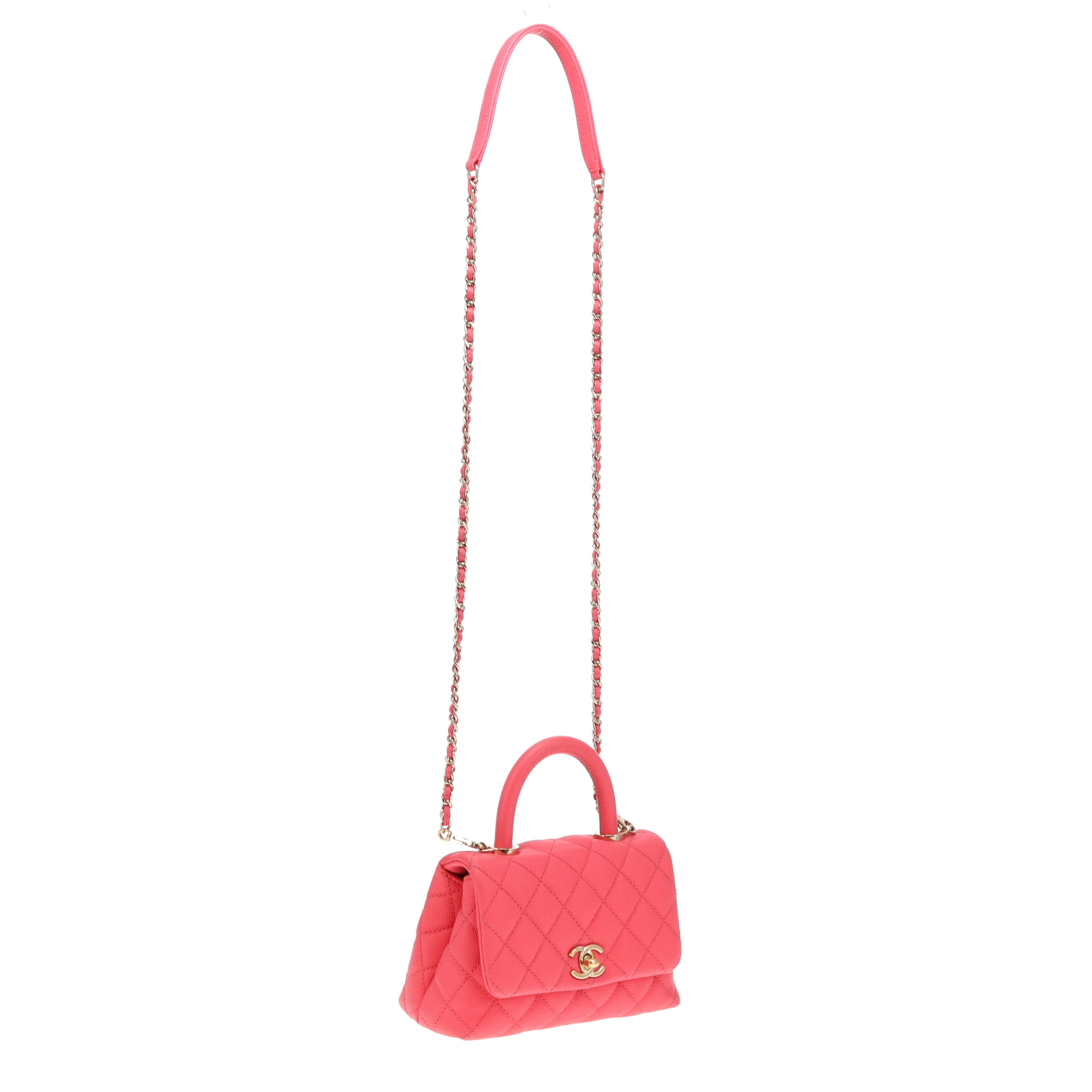 Chanel Hot Pink Caviar Mini Coco Handle 2020