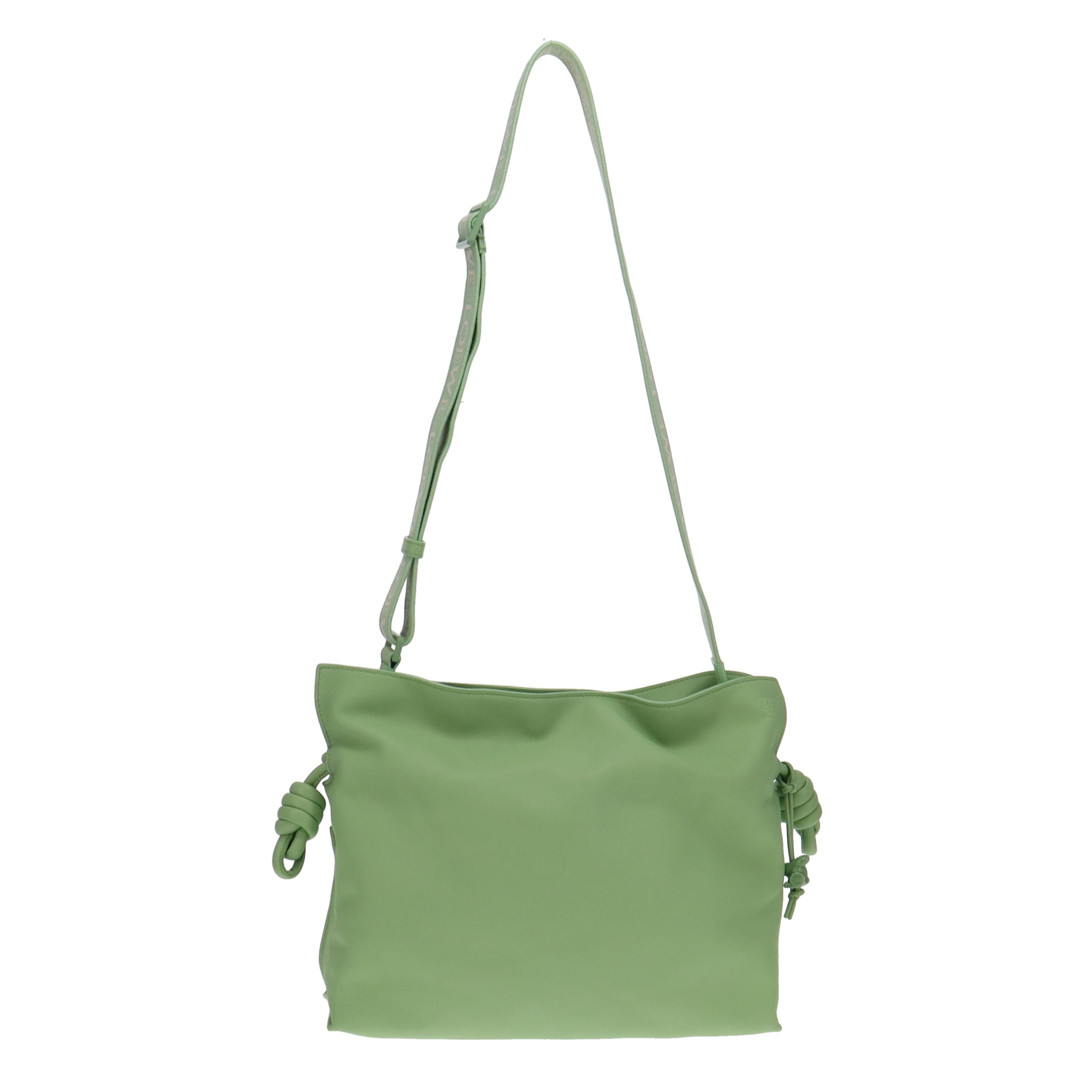 Loewe Lime Green Nappa Calfskin Flamenco Clutch with Logo Strap