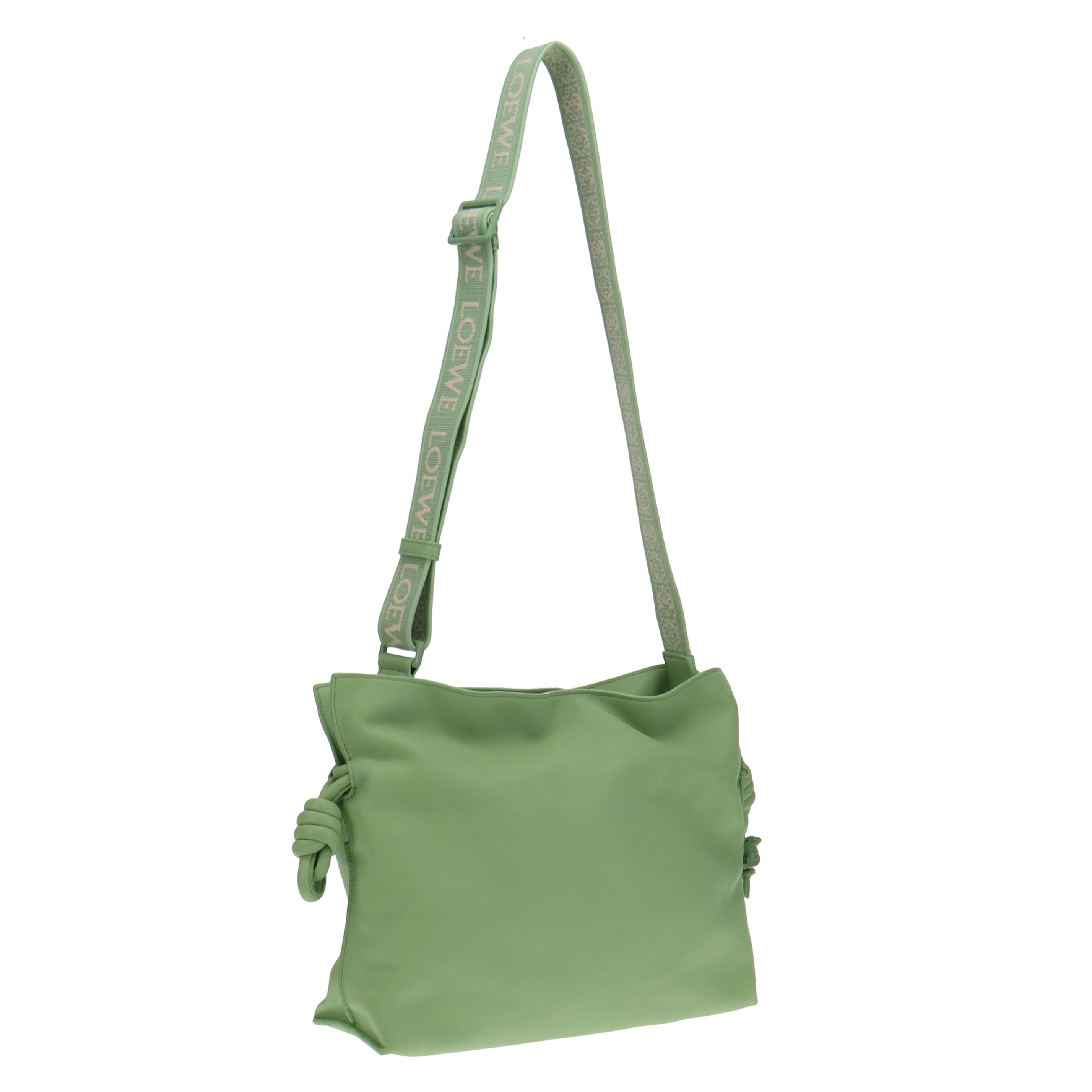 Loewe Lime Green Nappa Calfskin Flamenco Clutch with Logo Strap