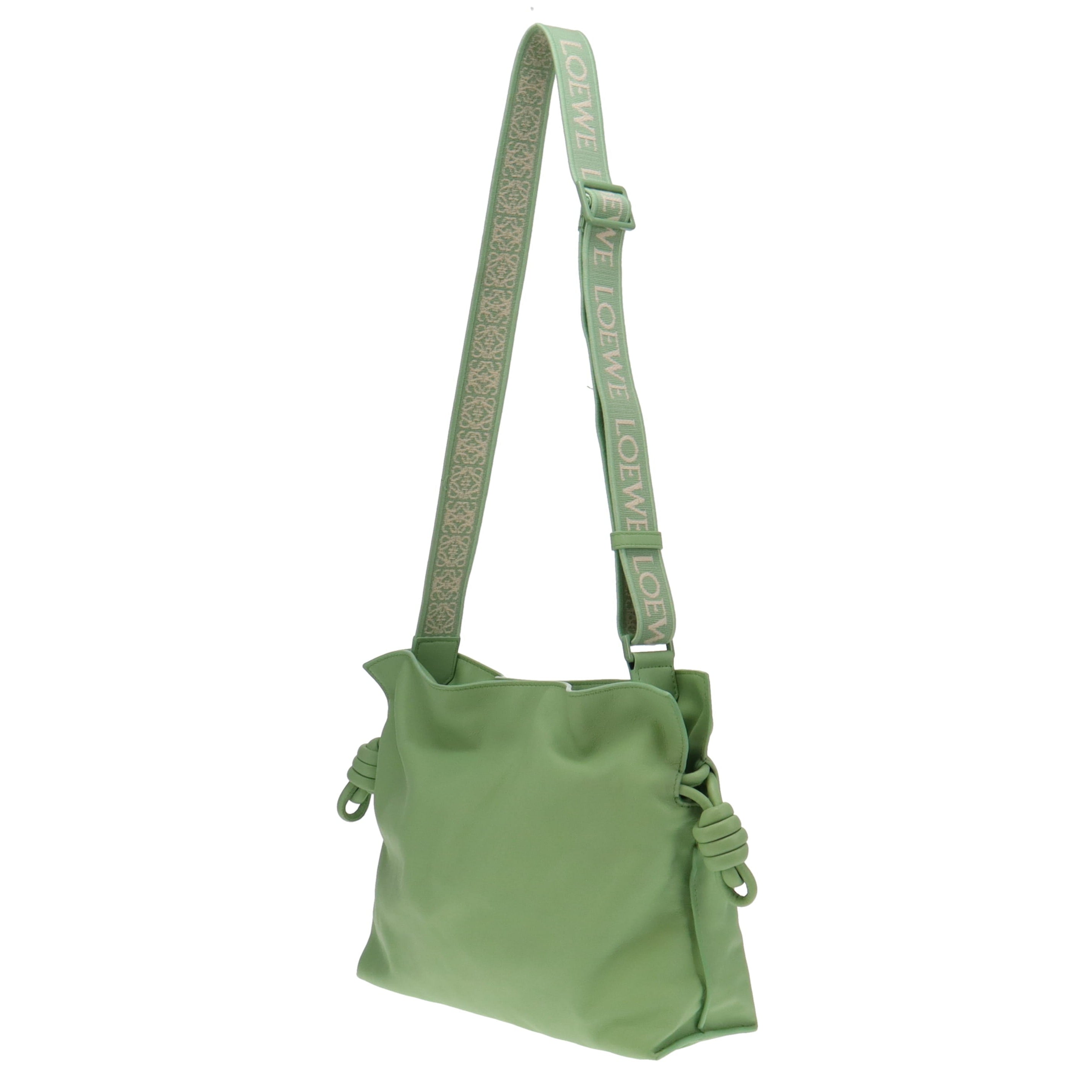 Loewe Lime Green Nappa Calfskin Flamenco Clutch with Logo Strap