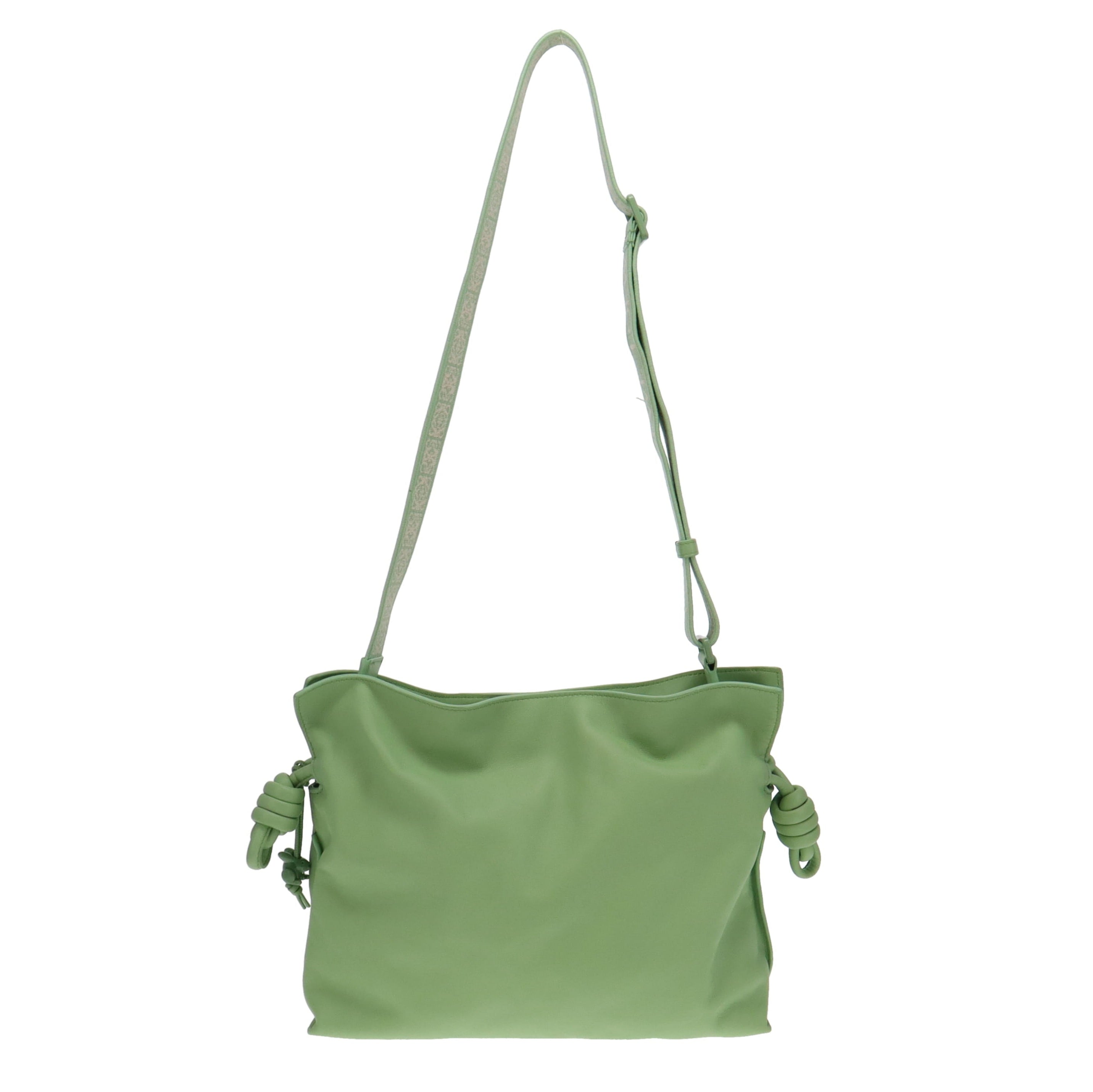 Loewe Lime Green Nappa Calfskin Flamenco Clutch with Logo Strap