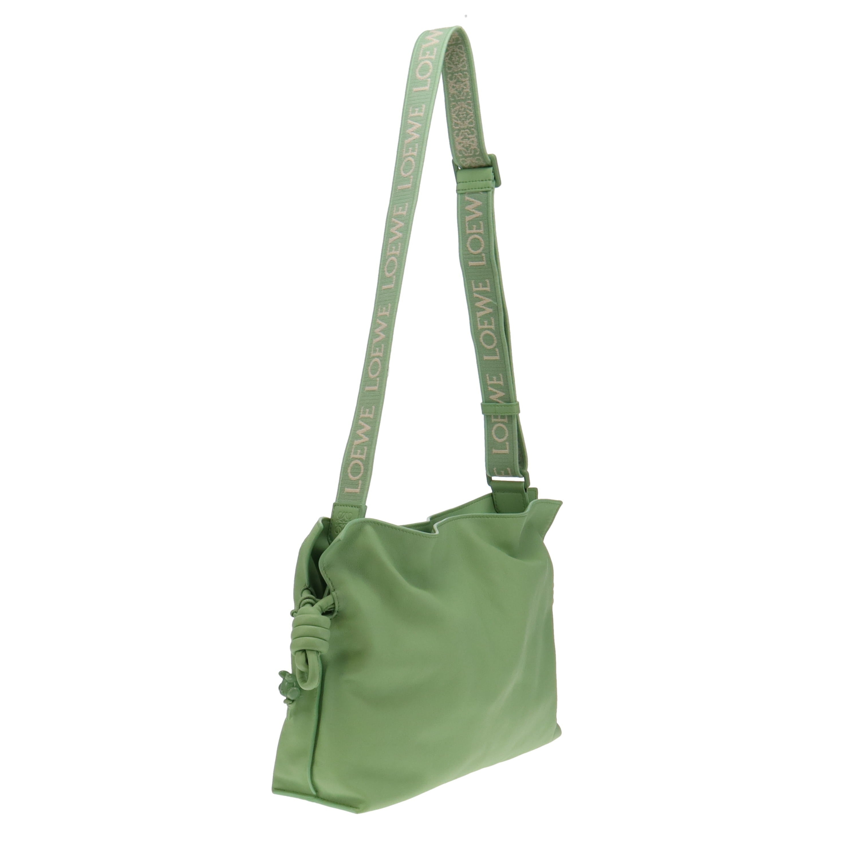 Loewe Lime Green Nappa Calfskin Flamenco Clutch with Logo Strap