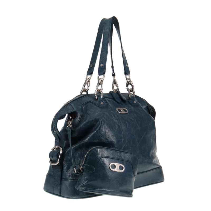 Celine Vintage Teal Tote With Pouch