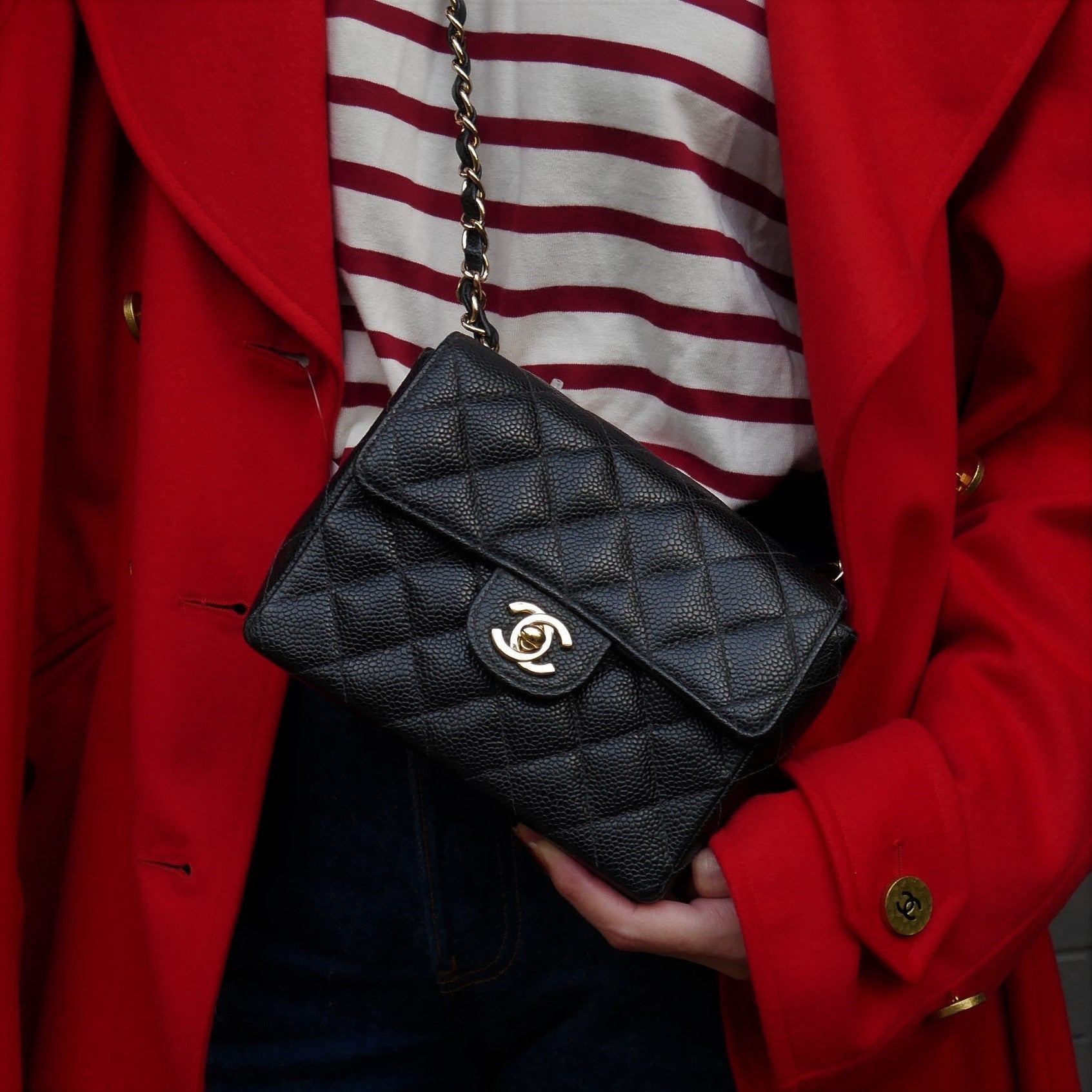 CHANEL 2003-2004 Classic Square Flap 17 Black Caviar