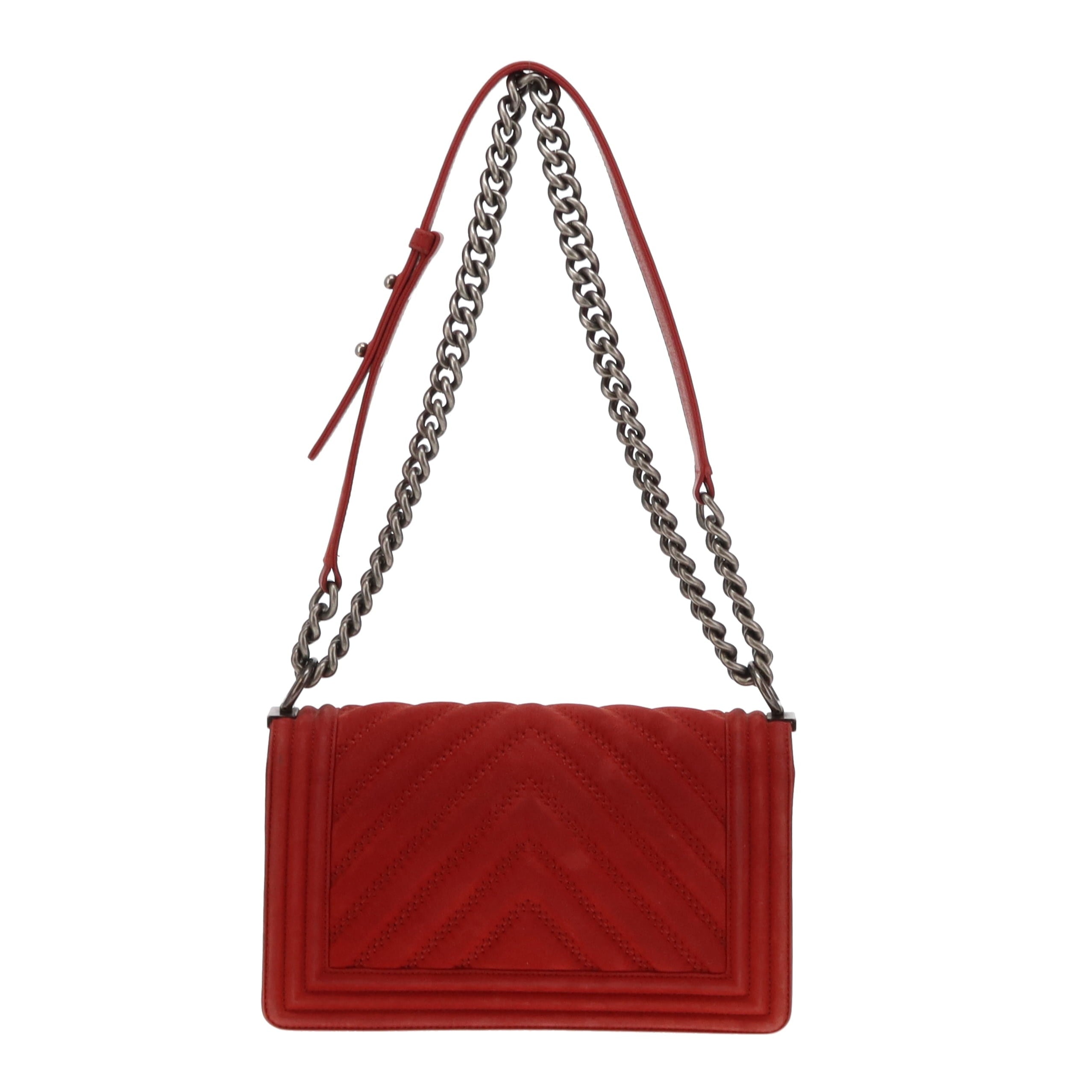 Chanel Red Chevron Nubuck Medium Boy Bag 2017
