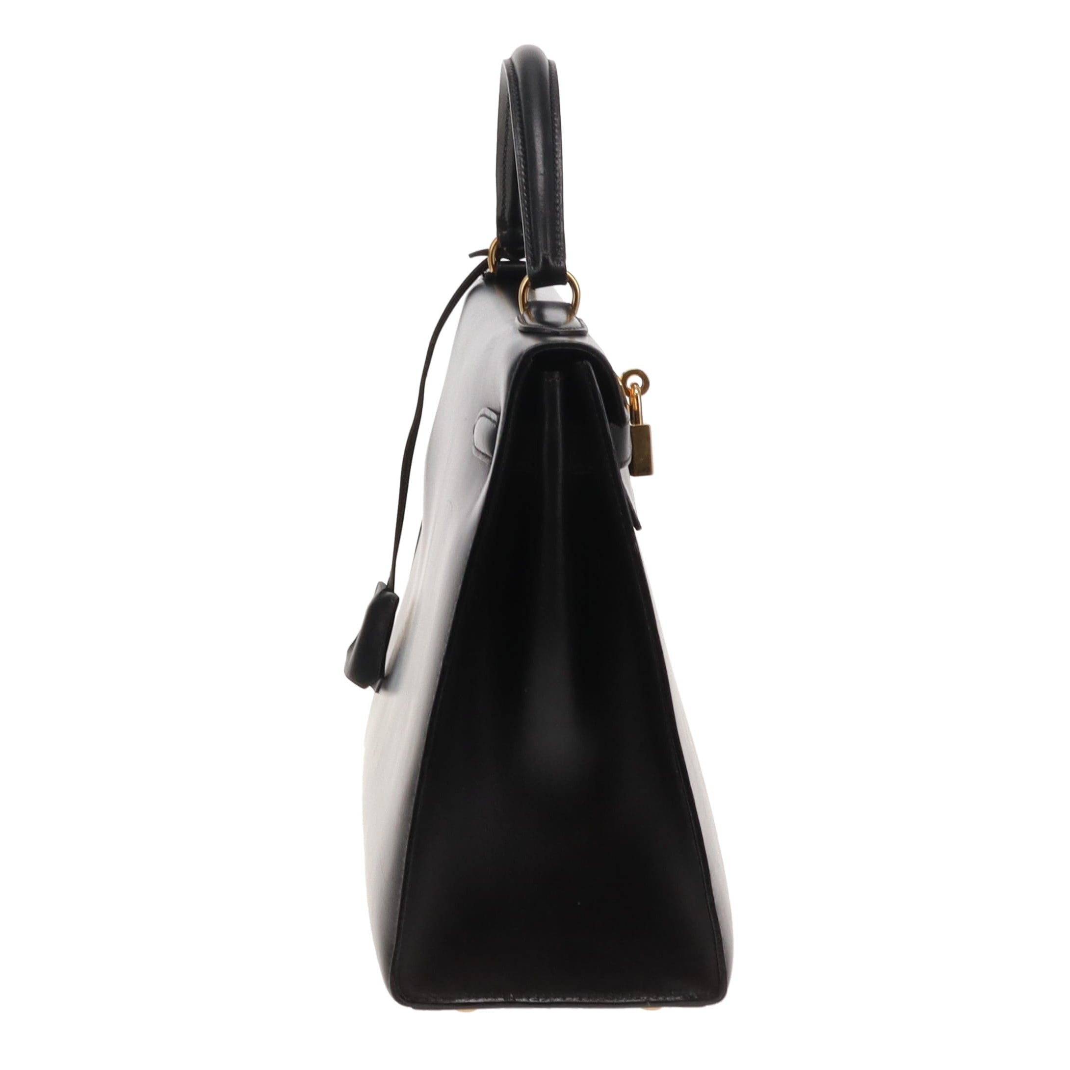 Hermes Black Box Leather GHW Vintage Kelly 32 1994