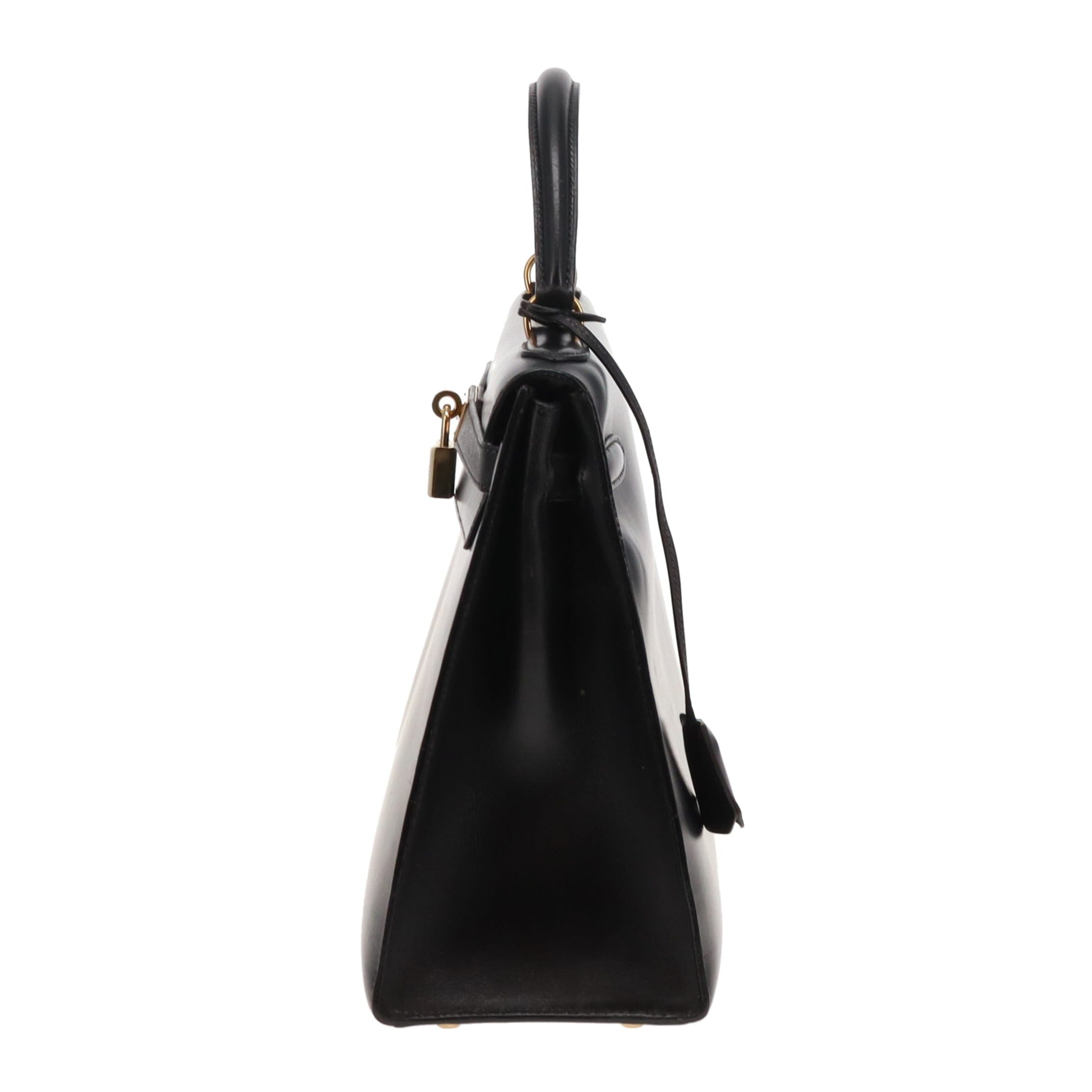 Hermes Black Box Leather GHW Vintage Kelly 32 1994