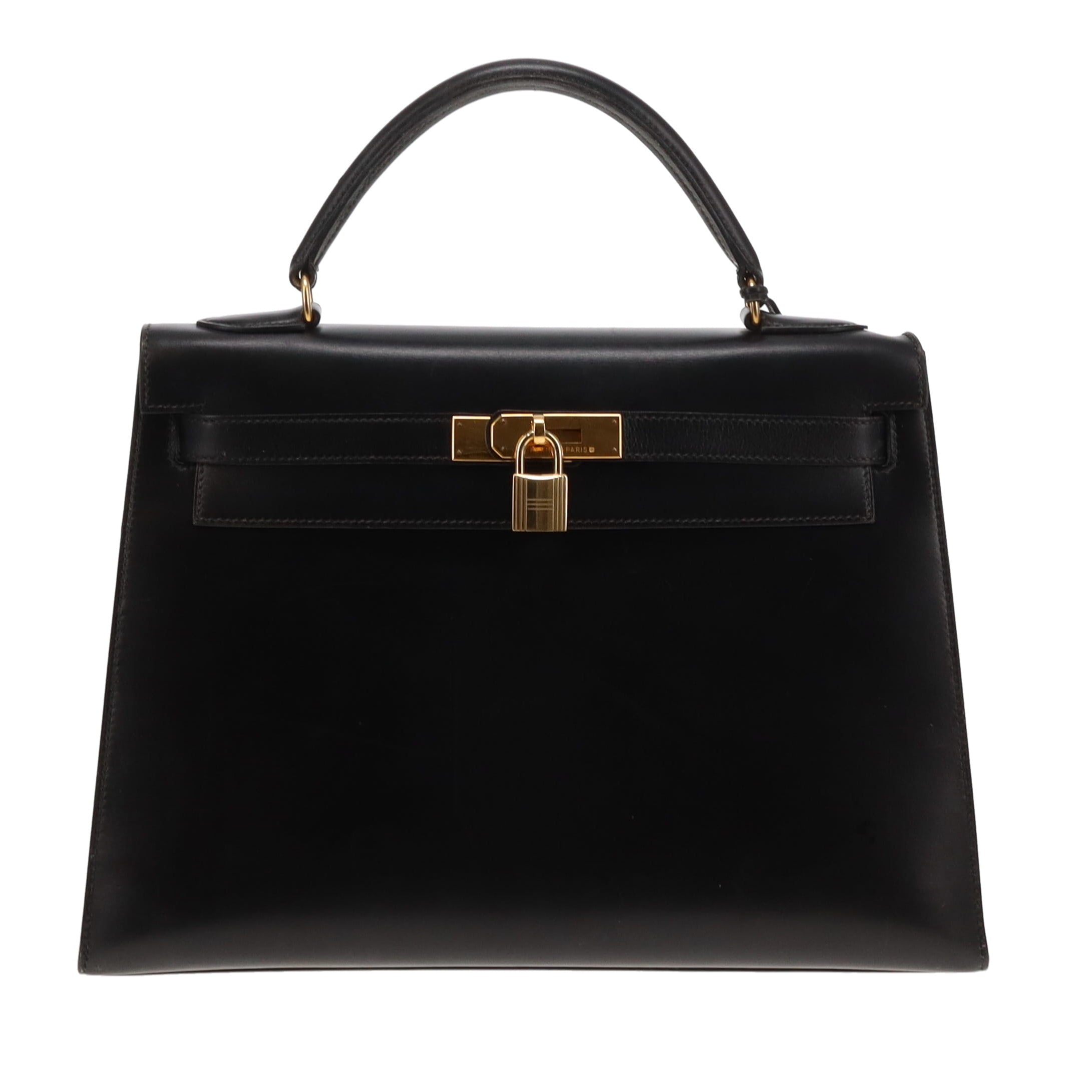 Hermes Black Box Leather GHW Vintage Kelly 32 1994