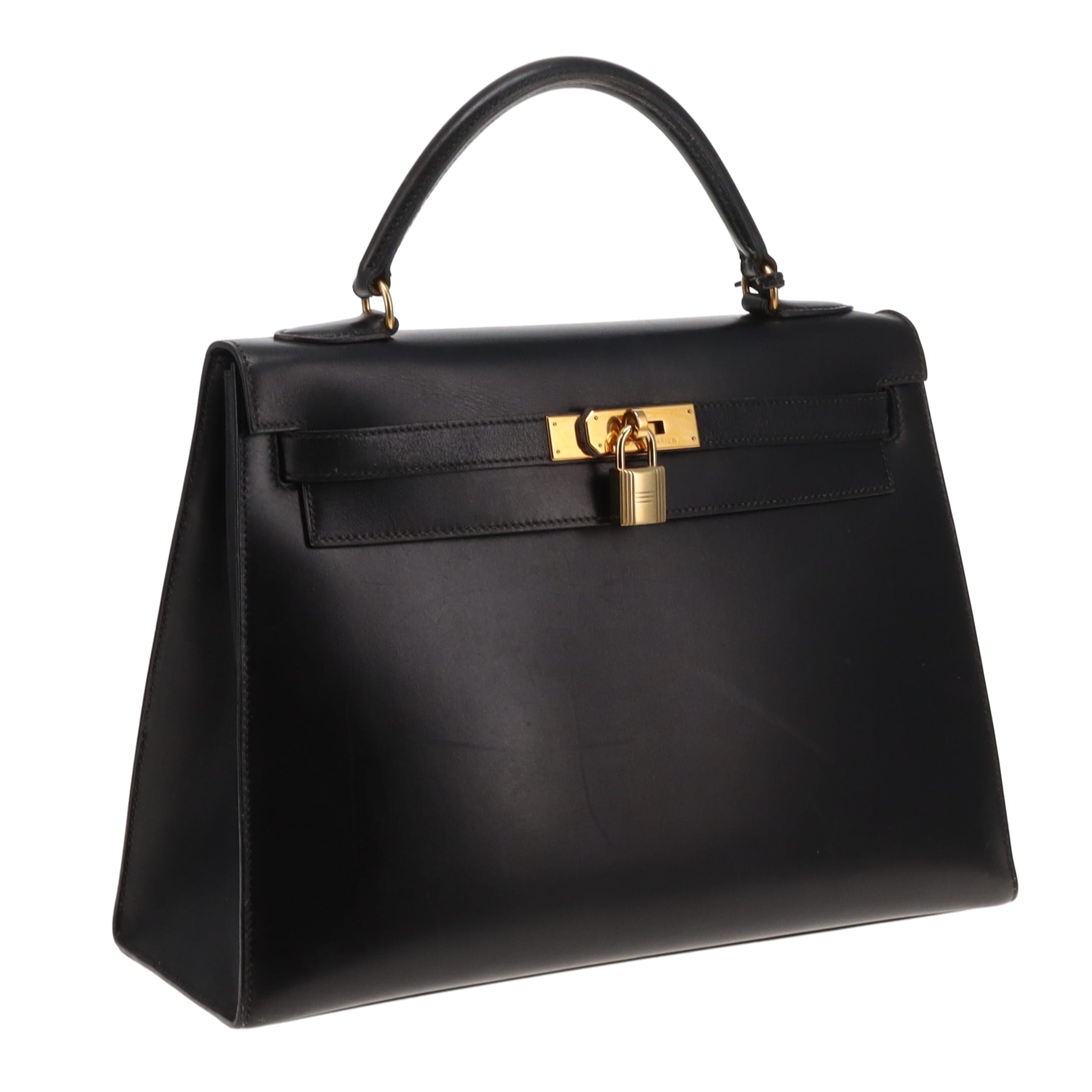 Hermes Black Box Leather GHW Vintage Kelly 32 1994