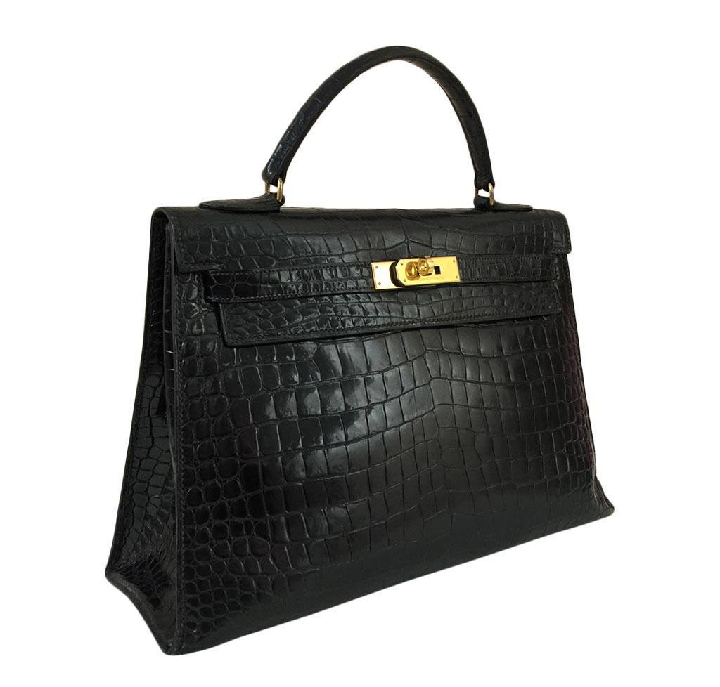 Hermès Porosus Crocodile Kelly 32 Black Bag