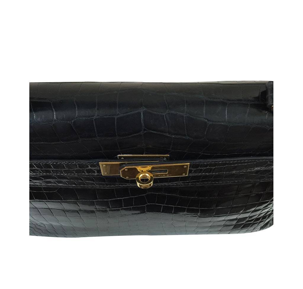 Hermès Porosus Crocodile Kelly 32 Black Bag