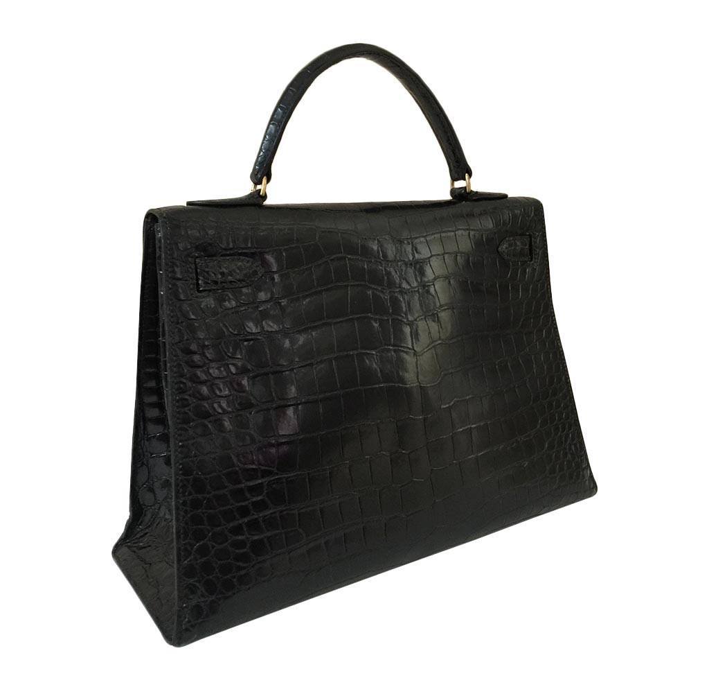 Hermès Porosus Crocodile Kelly 32 Black Bag