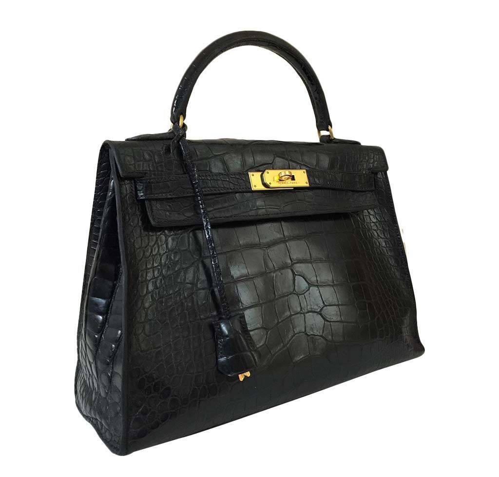 Hermès Black Crocodile Kelly 32cm Bag