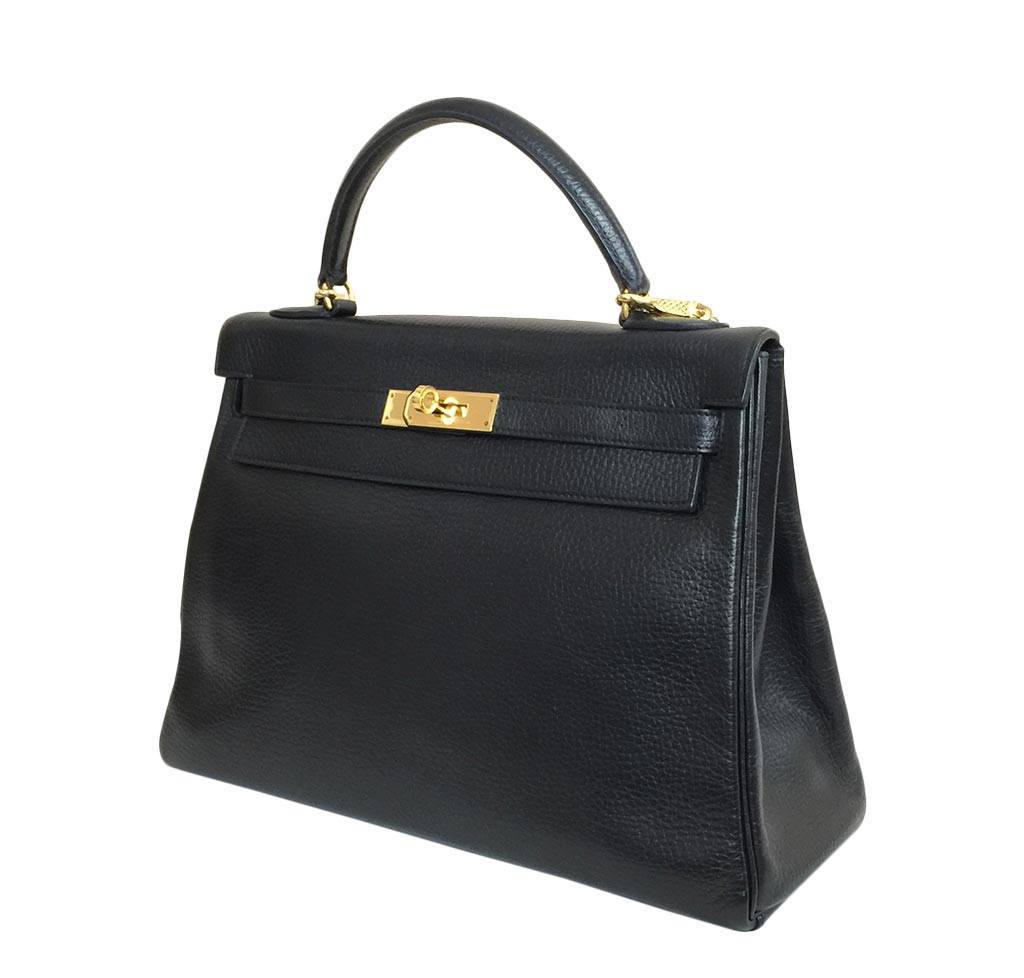 Hermès Kelly 32 Black Ardennes Leather Bag GHW