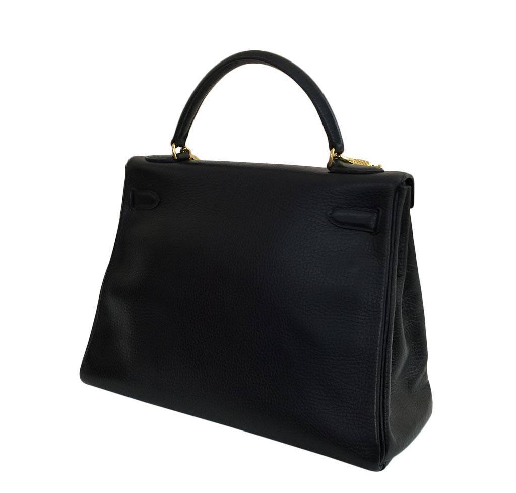 Hermès Kelly 32 Black Ardennes Leather Bag GHW
