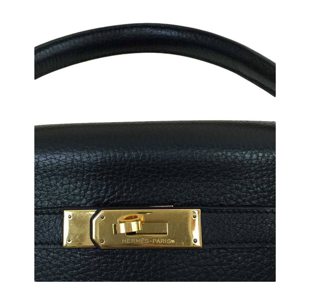 Hermès Kelly 32 Black Ardennes Leather Bag GHW