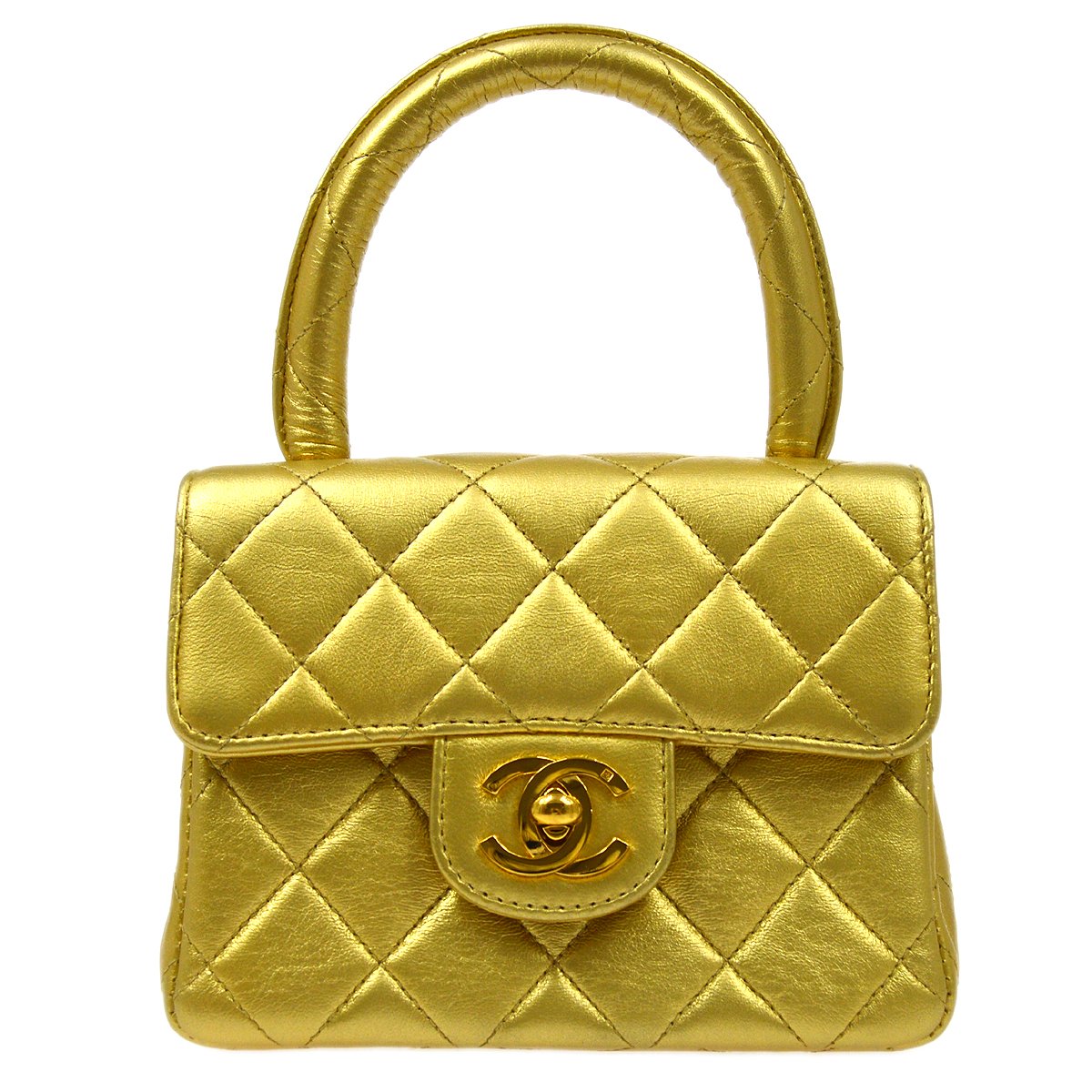 Chanel 1994 Gold Lambskin Micro Classic Flap Handbag