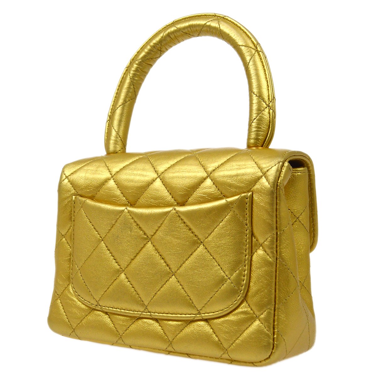 Chanel 1994 Gold Lambskin Micro Classic Flap Handbag