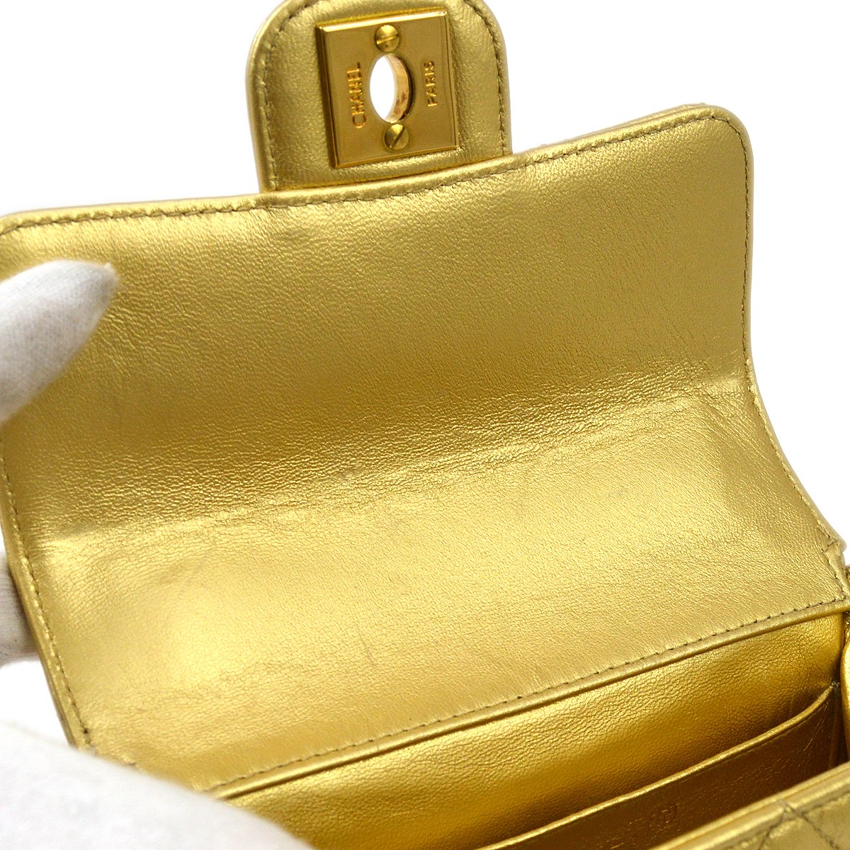 Chanel 1994 Gold Lambskin Micro Classic Flap Handbag