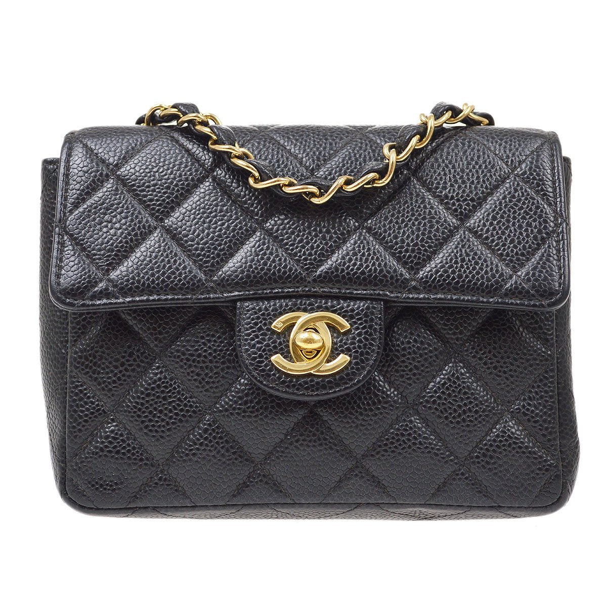 CHANEL 2001-2003 Classic Square Flap 17 Black Caviar