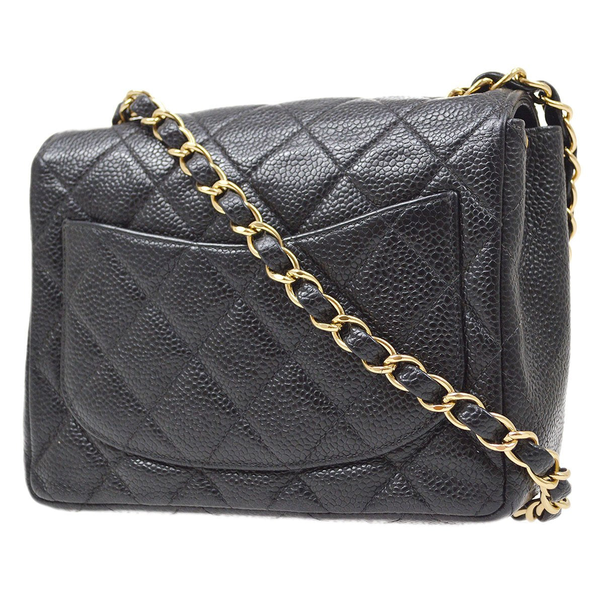 CHANEL 2001-2003 Classic Square Flap 17 Black Caviar