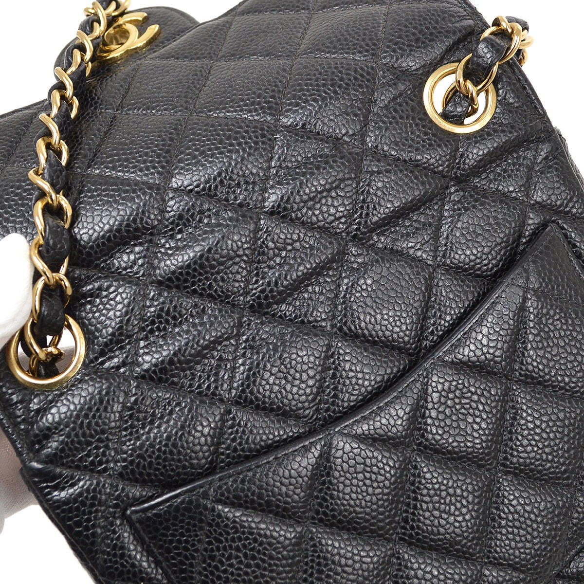 CHANEL 2001-2003 Classic Square Flap 17 Black Caviar