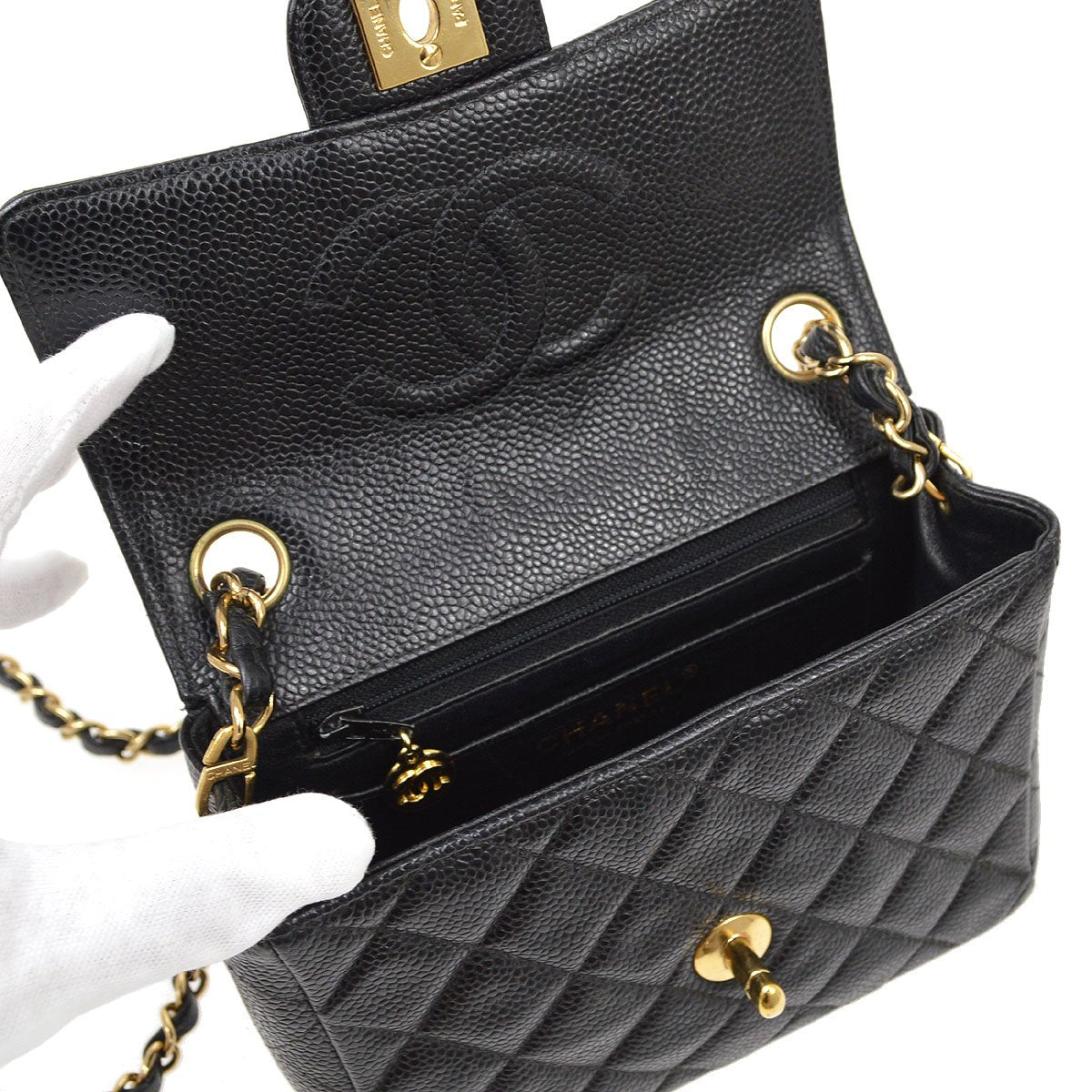 CHANEL 2001-2003 Classic Square Flap 17 Black Caviar
