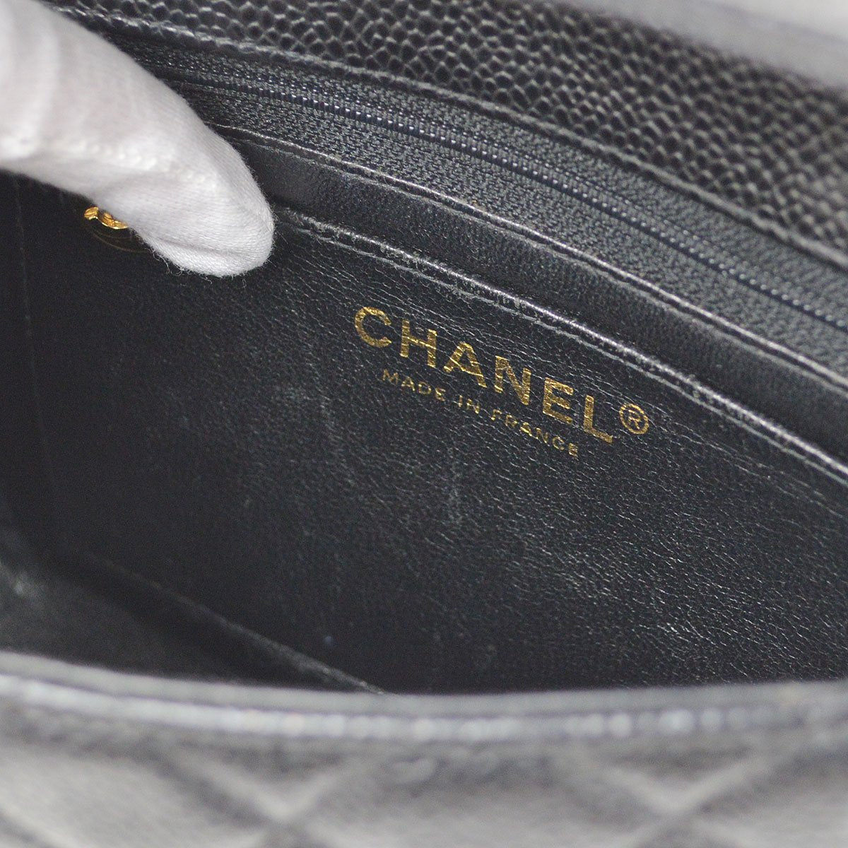 CHANEL 2001-2003 Classic Square Flap 17 Black Caviar