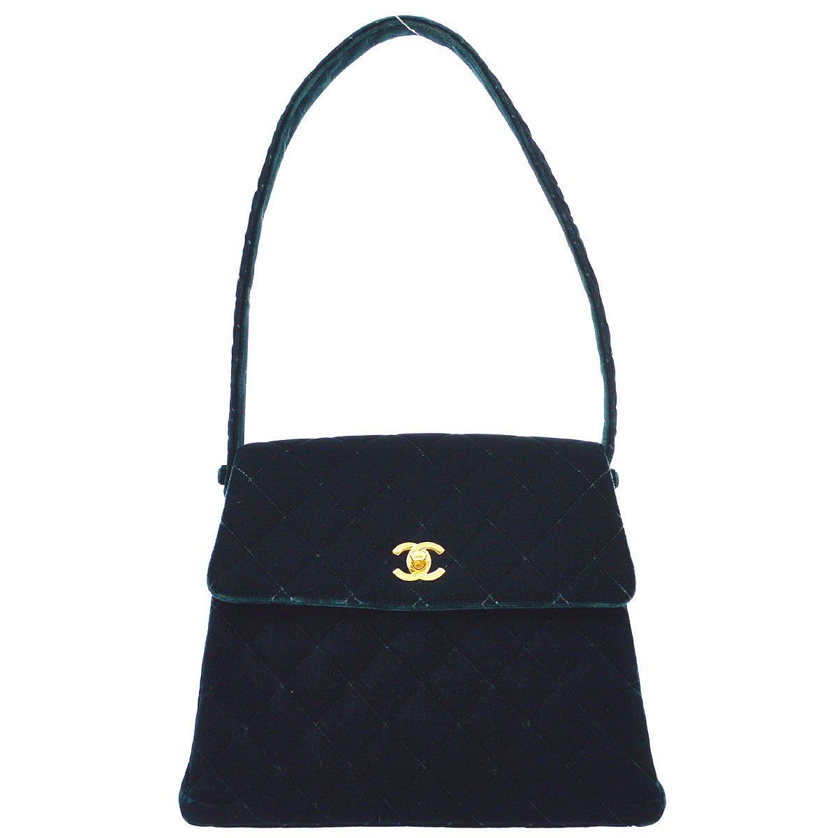CHANEL 1997-1999 Green Velvet Flap Shoulder Bag