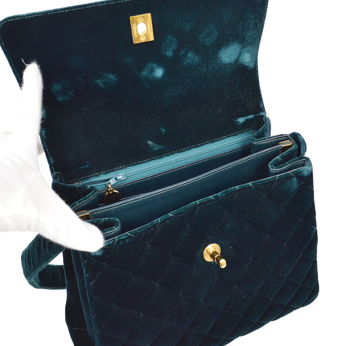 CHANEL 1997-1999 Green Velvet Flap Shoulder Bag