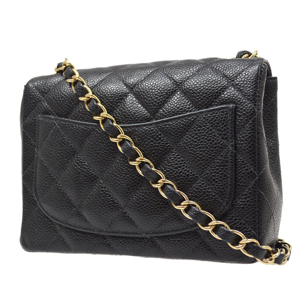 CHANEL 2003-2004 Classic Square Flap 17 Black Caviar