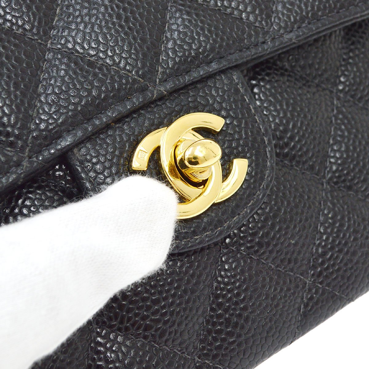 CHANEL 2003-2004 Classic Square Flap 17 Black Caviar