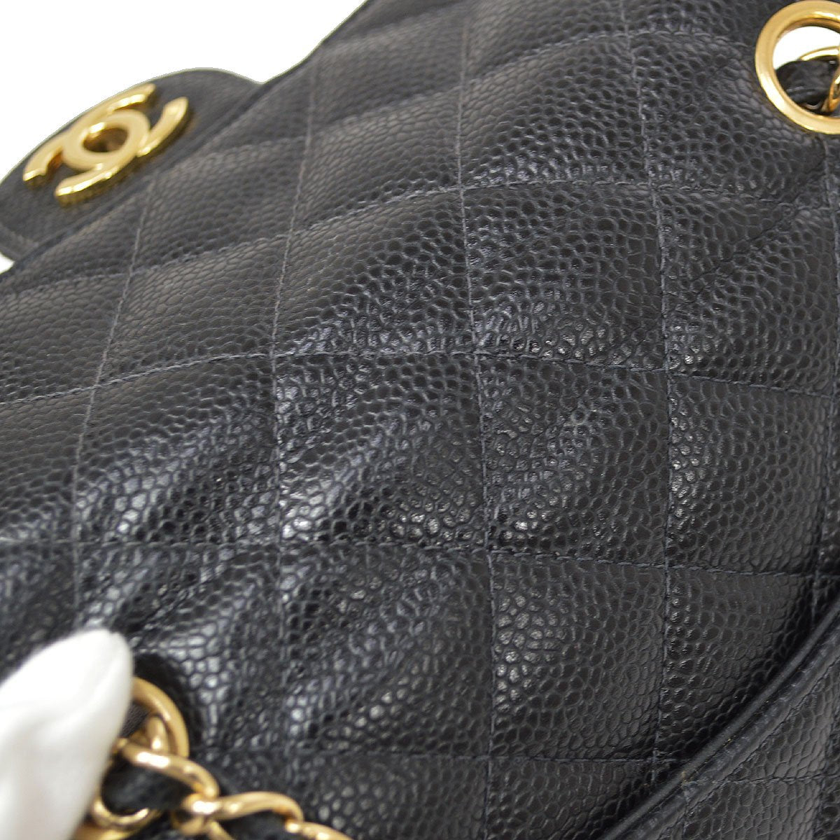 CHANEL 2003-2004 Classic Square Flap 17 Black Caviar