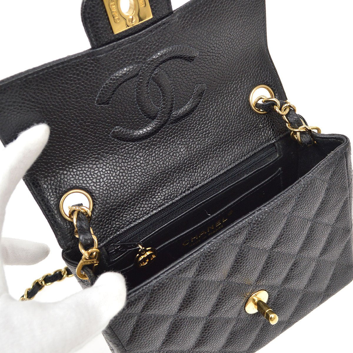 CHANEL 2003-2004 Classic Square Flap 17 Black Caviar