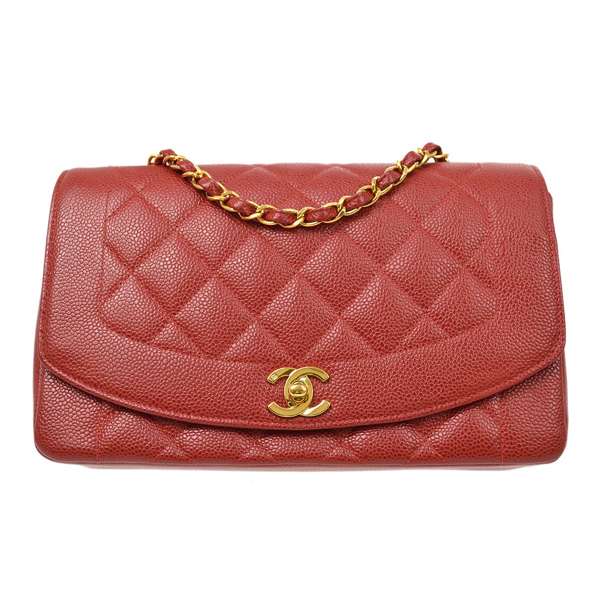 Chanel 1994-1996 Red Caviar Medium Diana Flap Bag