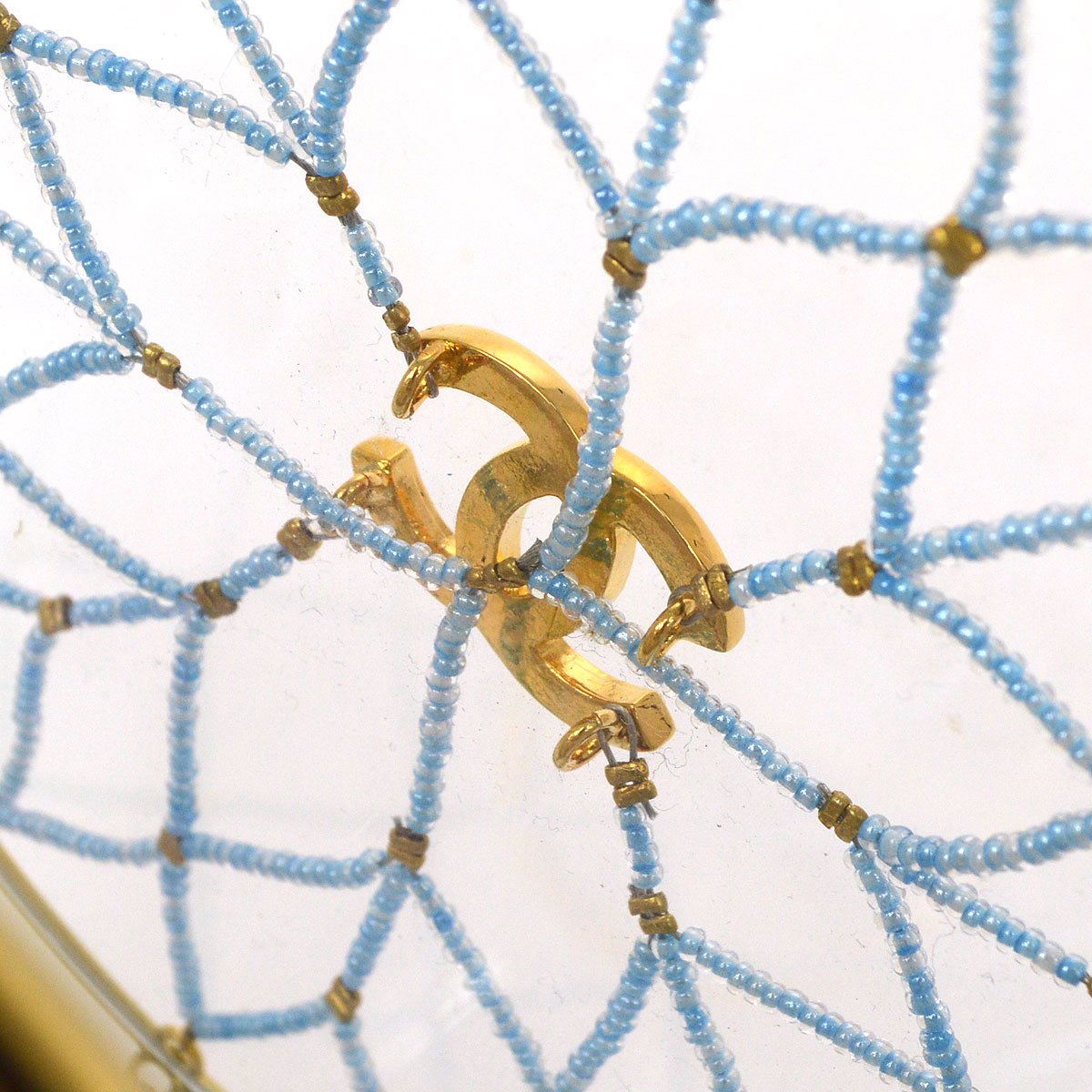 CHANEL 1990s Minaudiere Dreamcatcher Beaded Gold Transparent Round Circle Bag