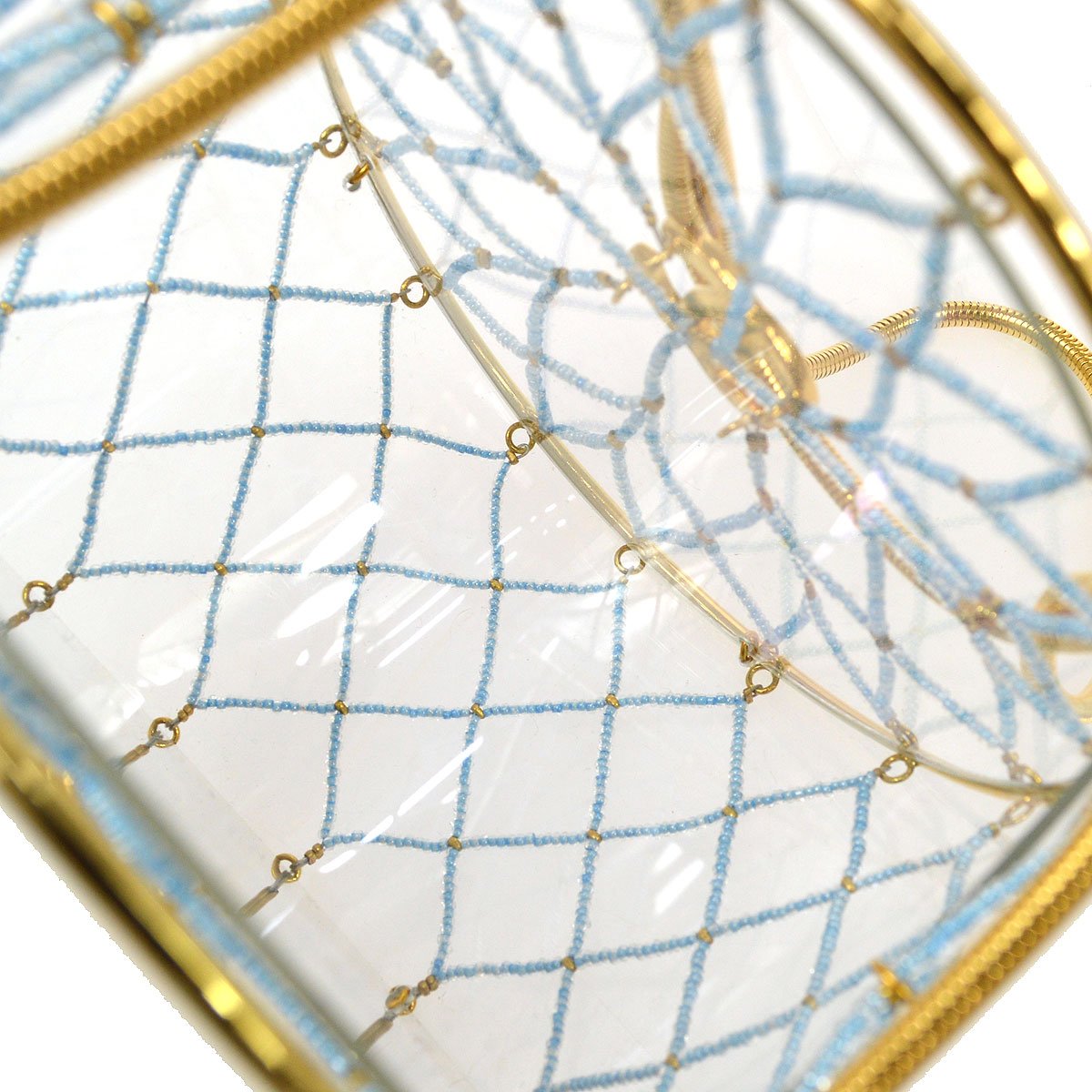 CHANEL 1990s Minaudiere Dreamcatcher Beaded Gold Transparent Round Circle Bag