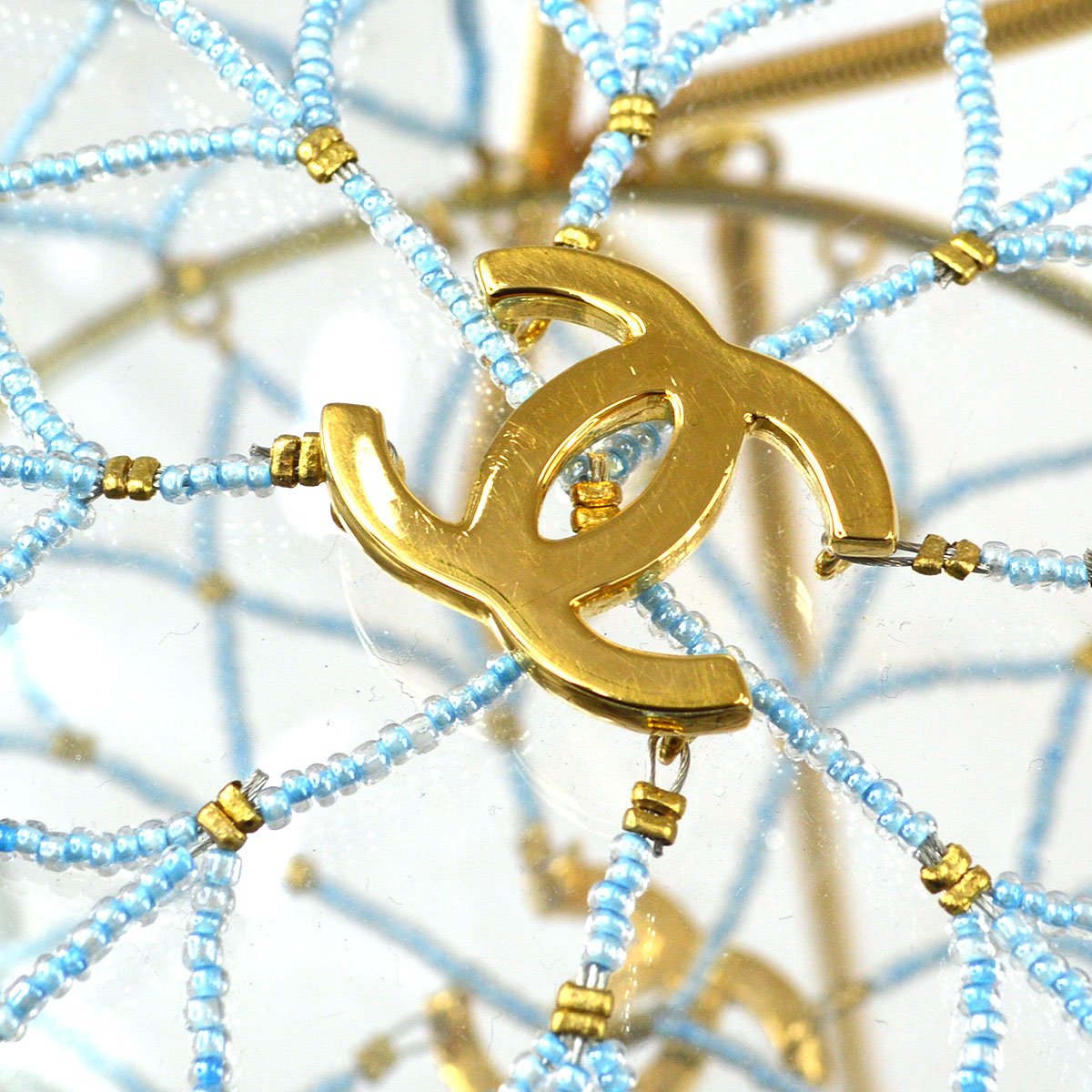 CHANEL 1990s Minaudiere Dreamcatcher Beaded Gold Transparent Round Circle Bag