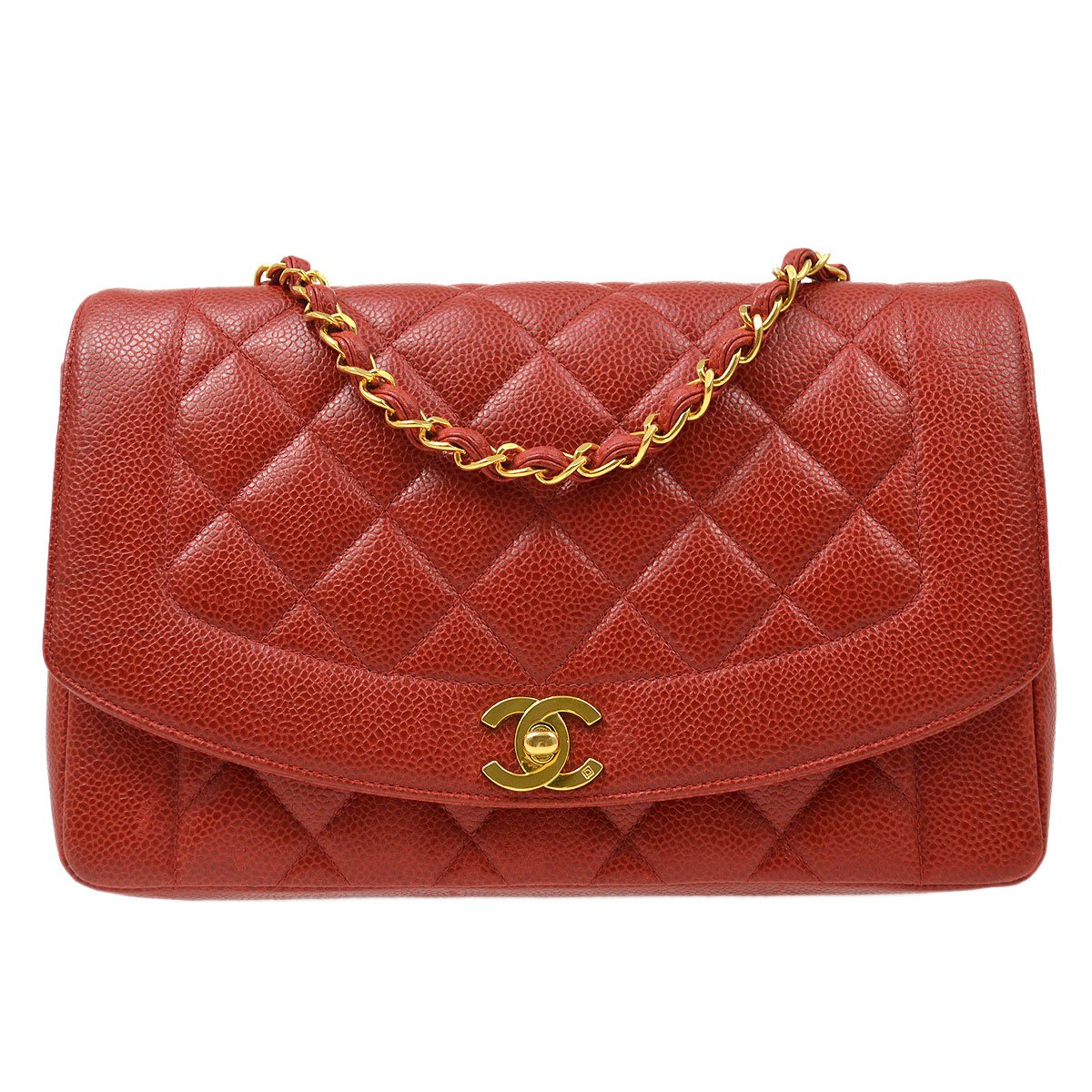 Chanel 1991-1994 Red Caviar Medium Diana Flap Bag